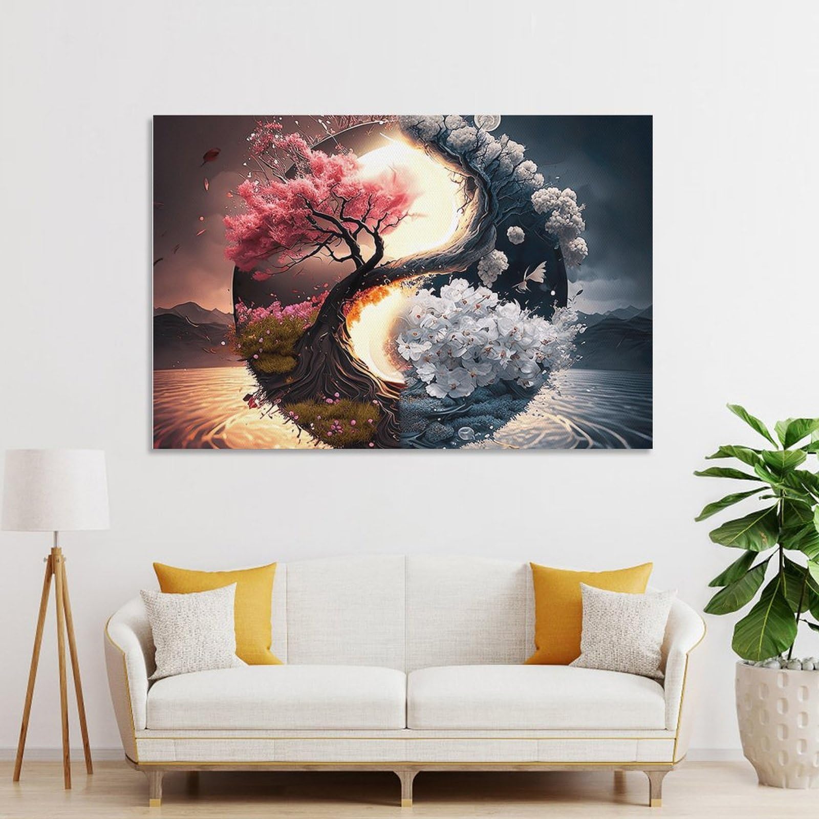 Junmoney Unframe-Style-11-1 Canvas Wall Picture Yin Yang Tree Art Print, 16X24inch(40X60cm), For Bedroom, Lounge Or Dressing Area, Stylish Decor For A Restful Room Update