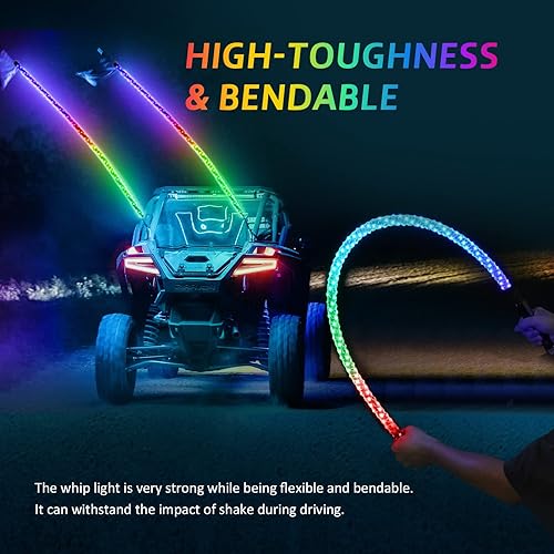 Miniatura 3 de Luces de látigo de 2 pies con base de resorte, luz LED de látigo con aplicación y control remoto, látigos de antena RGB en espiral, luz de látigo