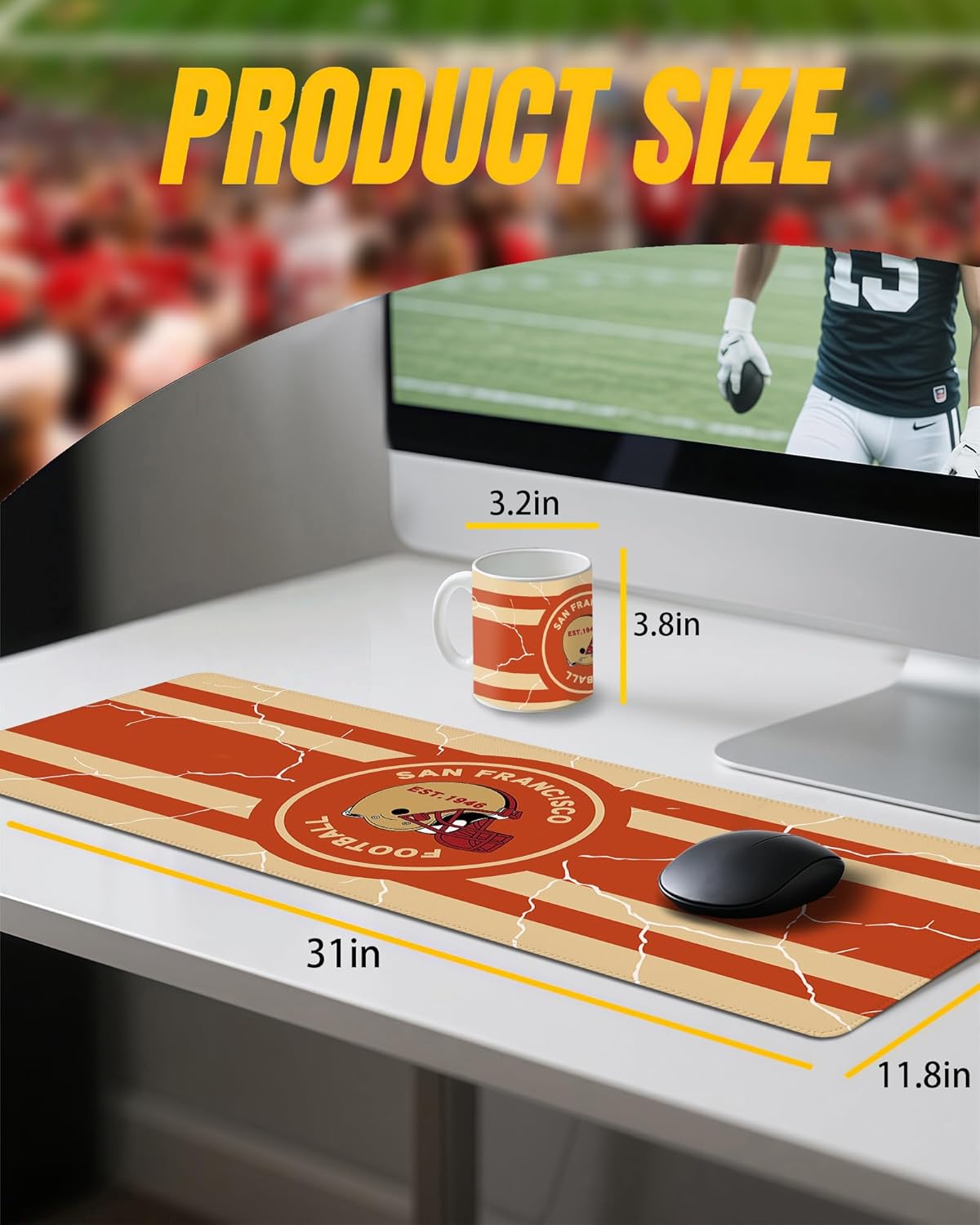 Football Fan Coffee Mug Cup and Large Mousepad Set San Francisco Themed Mat Merch Fan Shop Men Women Sport Gear Apparel Memorabilia Decor 49er Team Bf Boyfriend Novelty Cool Special Present Funny Gift