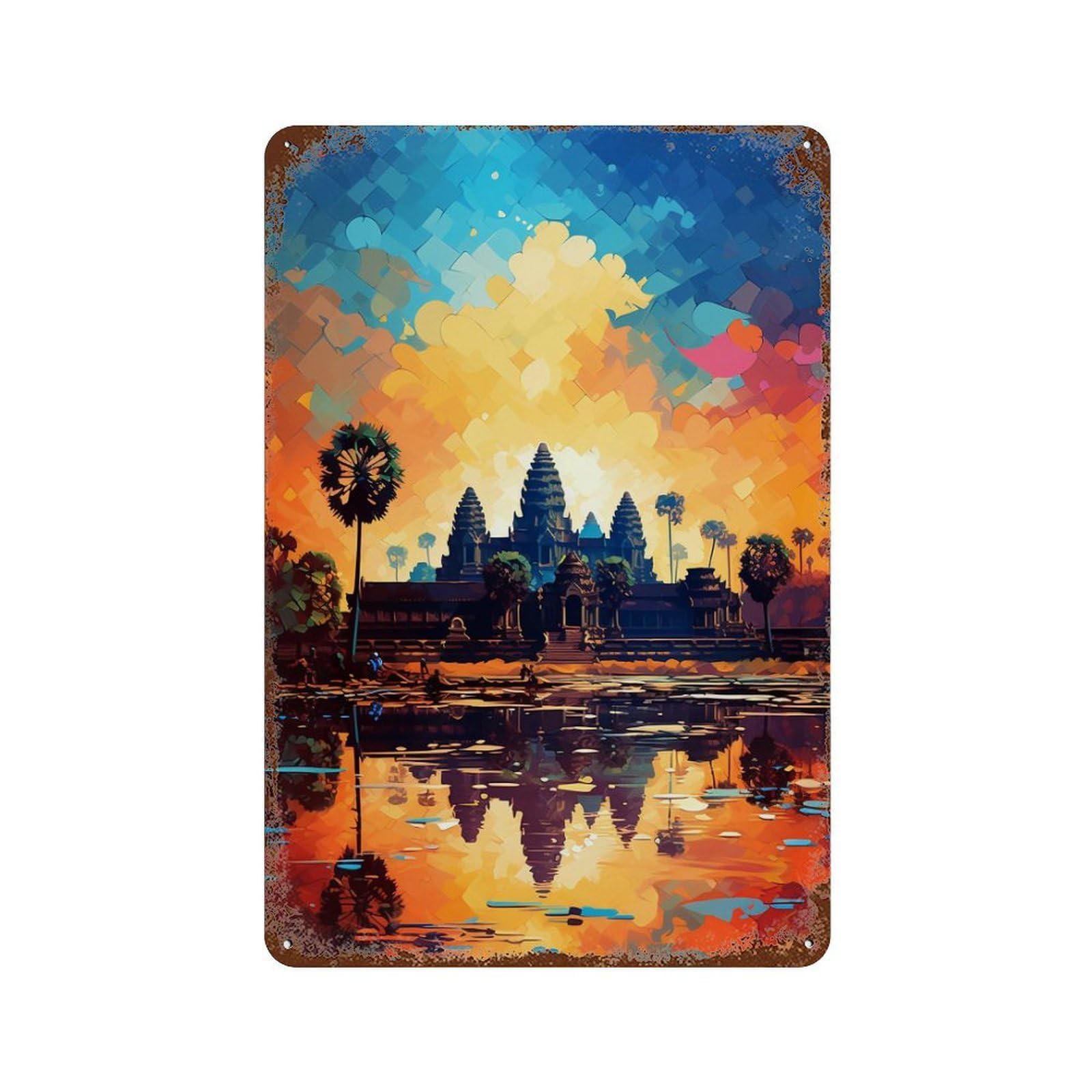 Angkor Wat Reflections -1 Decorative Tin Sign 11.8"x7.9", for Bistro, Counter And Cafe Decor, Novelty Wall Decor