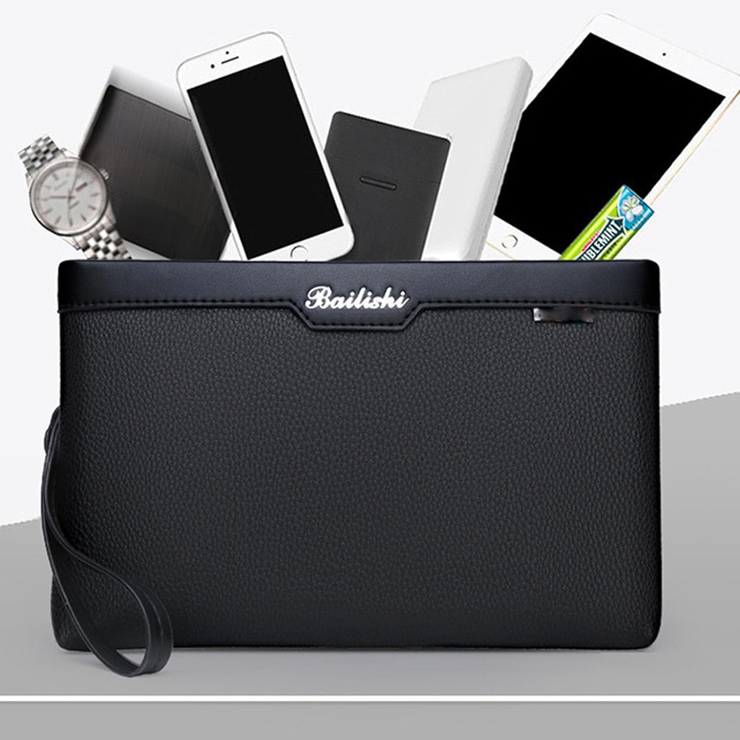 1pcs Leather Clutch for Men Organizer Wrist Bag Genuine Leather Man Clutch Purse Bag Wallet Men Handbag Wrist Bag（Small）