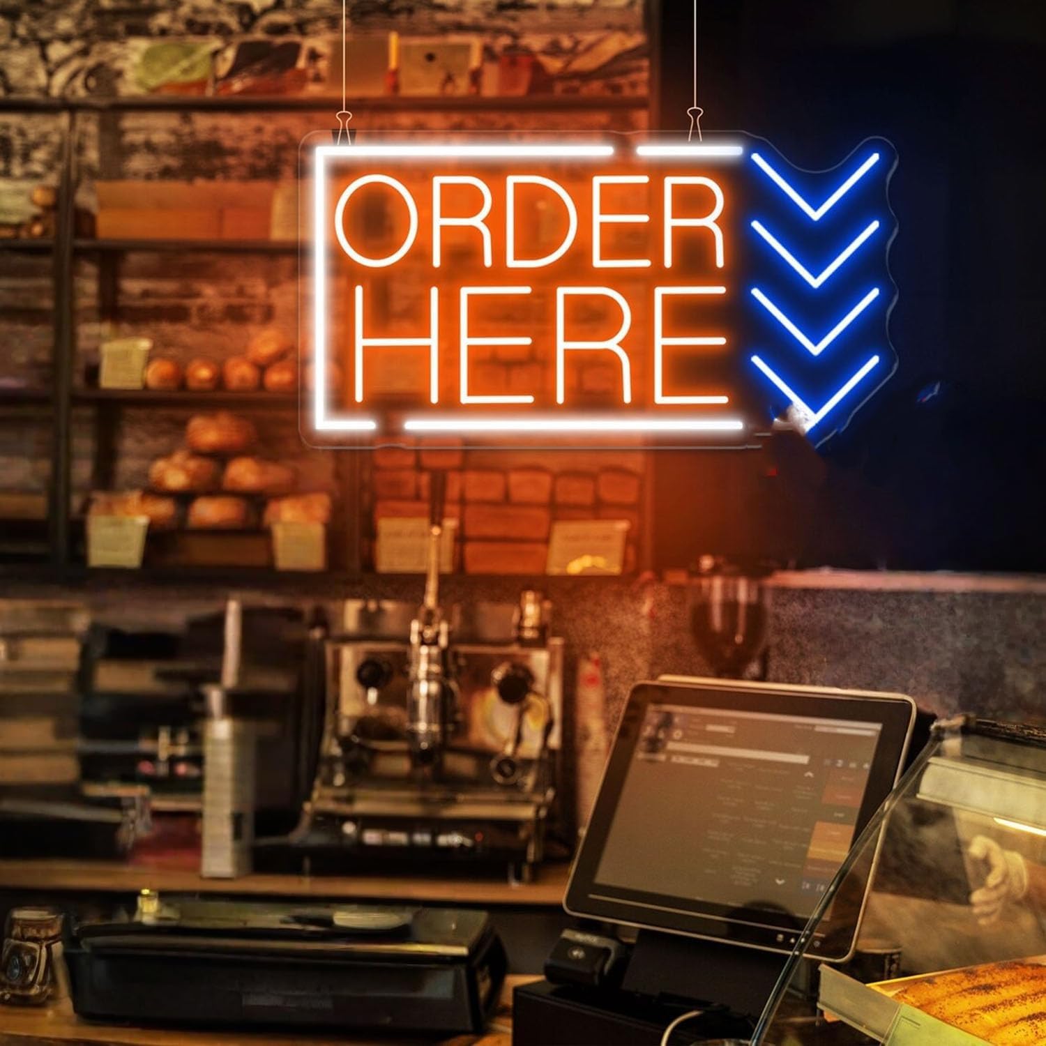 Order Here Pickup Here neonowy znak niestandardowy do kawiarni otwarcie prezent restauracja dekoracja ścienna