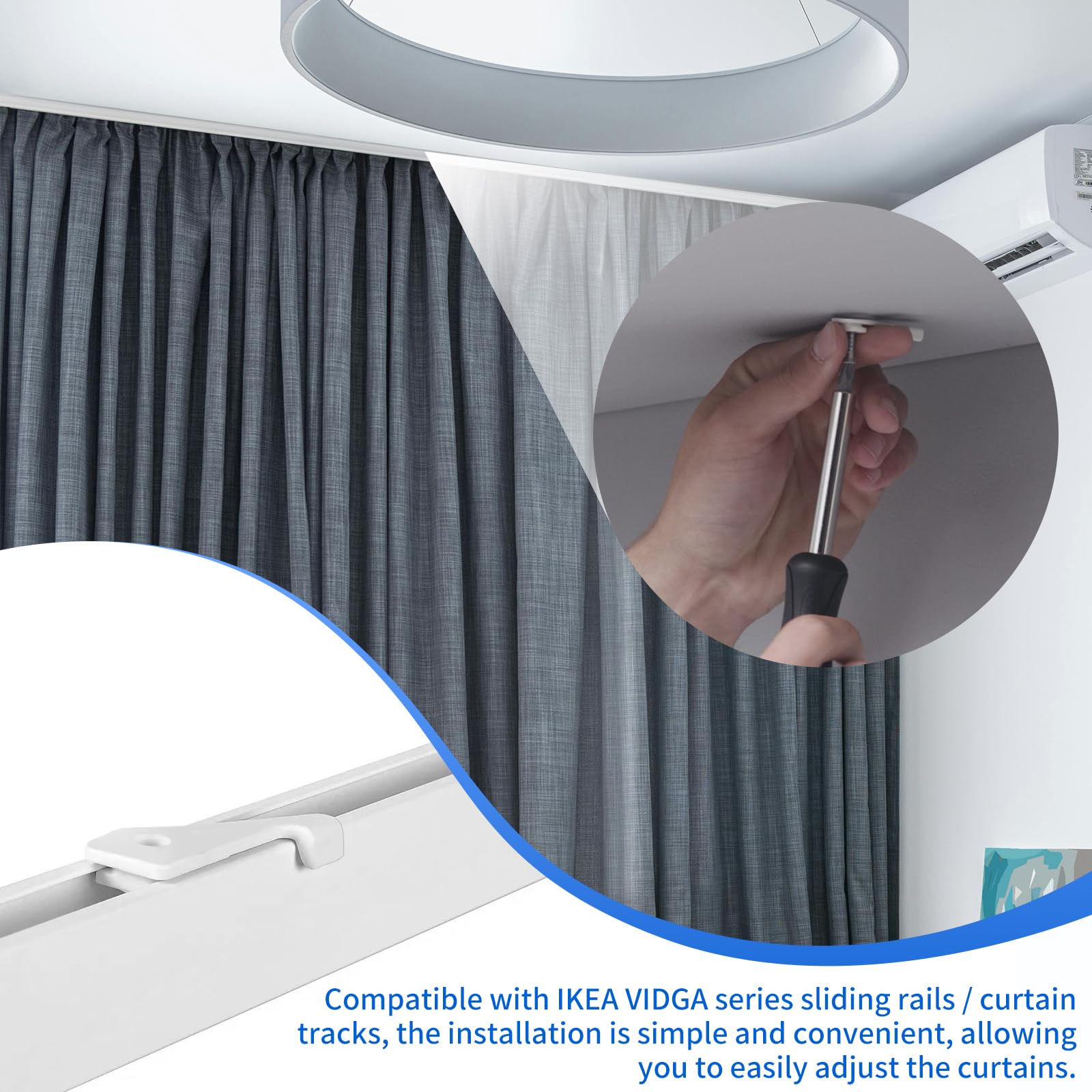 Curtain Track Ceiling Mount Brackets – 4-Pack, White, Reinforced Plastic, Snap-In Design, Compatible With IKEA VIDGA Single-Track System, Fits 10067913 & 10078138