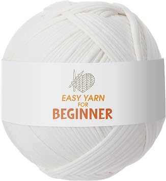 400g White T-Shirt Yarn for Crocheting, Knitting, Craft Projects, Home Decor, DIY Gifts 131 Yards, Polyester Spandex Blend