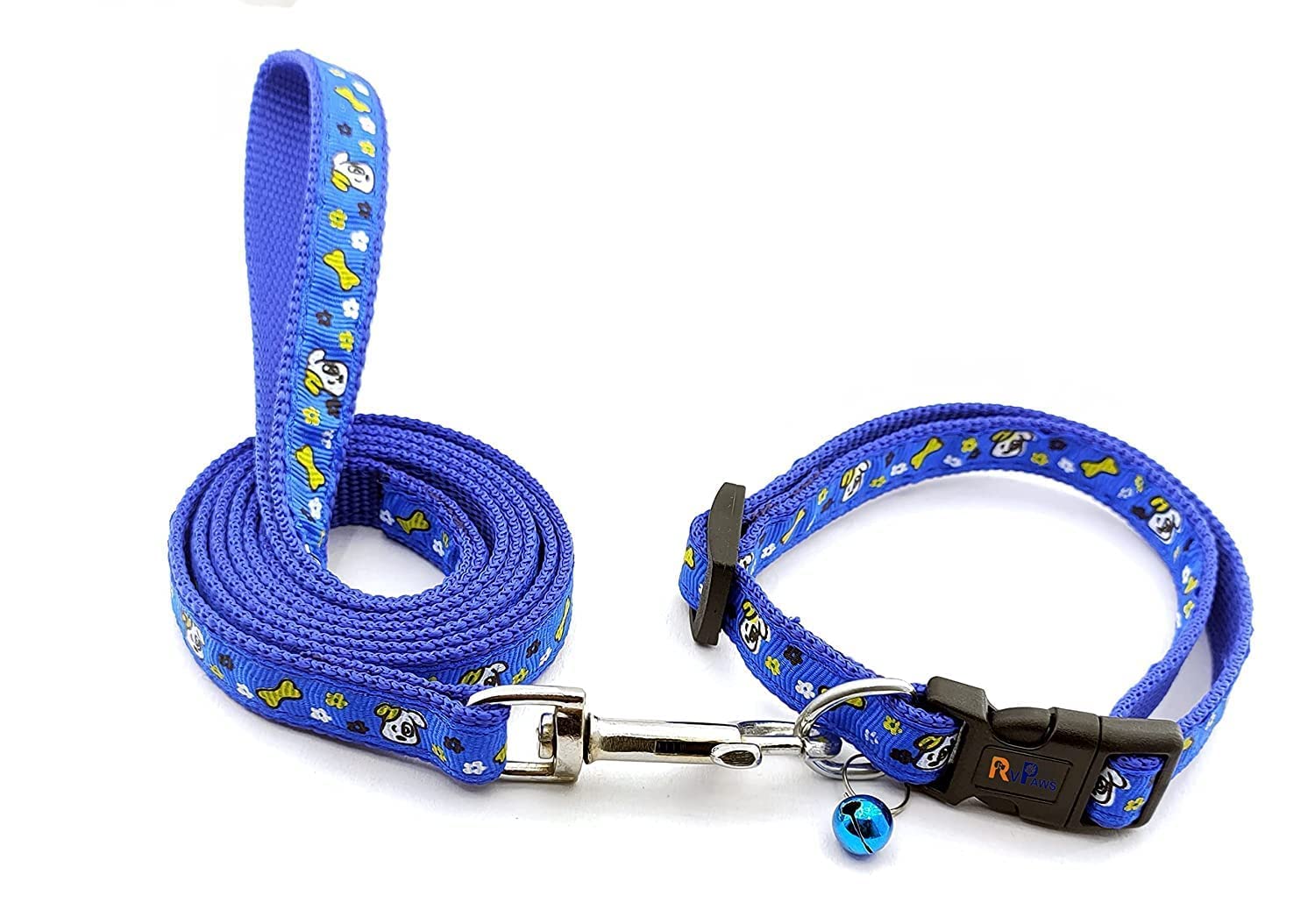 Woofy Adjustable Nylon Printed Collar and 15 MM Leash - Quick Release and Breathable Design Cute Collar Easy Clip Buckle Bell with Bell for Small Dogs & Cat - Blue (B0BYZTN7QY) Amazon Price History, Amazon Price Tracker