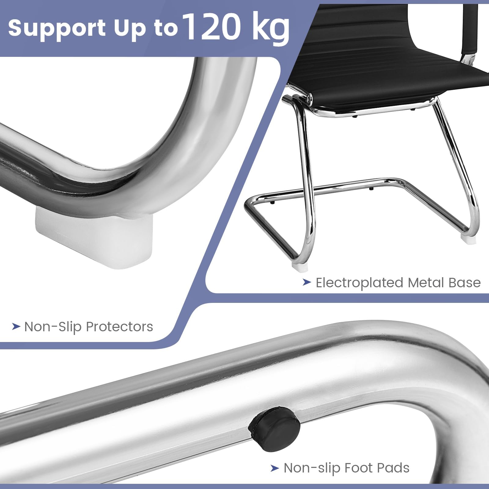 GIANTEX Set di 2 Sedie da Ufficio Cantilever Ergonomiche con Braccioli, Sedie Visitatori Telaio in Metallo Robusto, Sedie per Ricevimento Moderne per Ufficio, Conferenza, Sala d'attesa, Nero