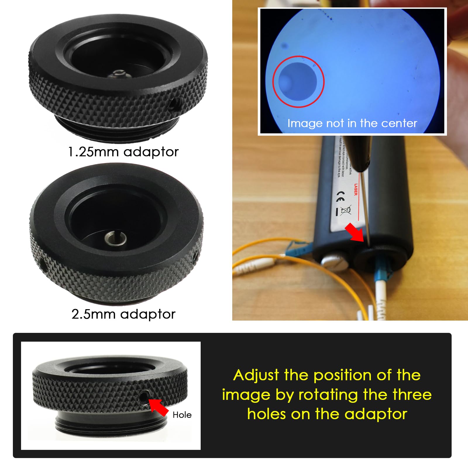 Cable de microscopio de fibra óptica de inspección de 400 aumentos, adaptador de 2,5 mm, incluye adaptadores de 2,5 mm y 1,25 mm