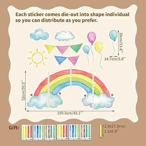 Miniatura 8 de Calcomanías de vinilo grandes para pared, diseño de arcoíris para despegar y pegar, precortadas gigantes y vibrantes acuarelas arcoíris para niñas,