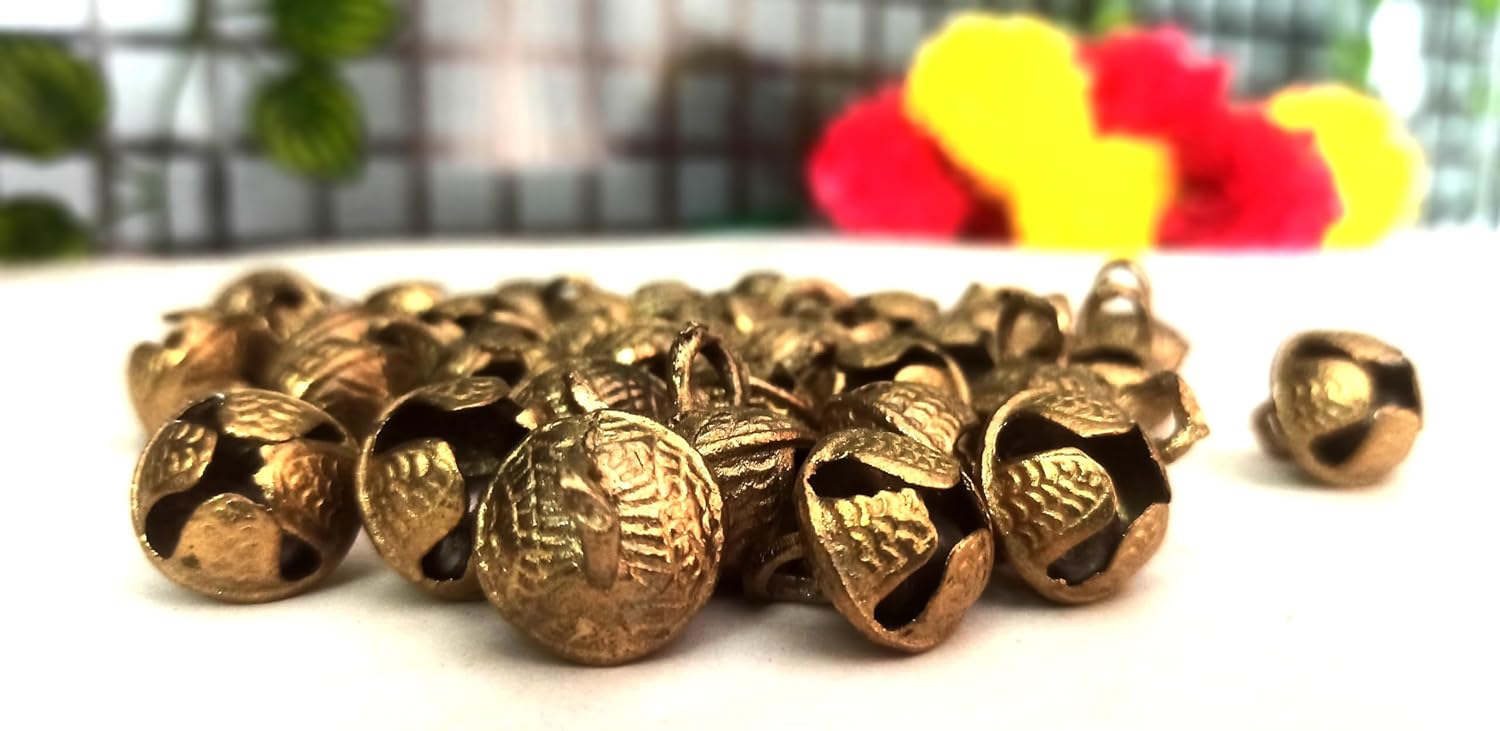 100 pcs Indian Brass Ghongroo Bells Loose Beads Music Dance Classes Kathak Ghungroo Gold 2 cm Anklets Bells