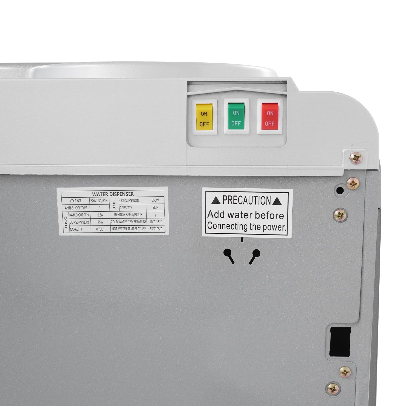 Distributeur d'eau chaude électrique sur pied - 500 W - Avec remplissage au sol - Double fonction chaud/froid - Pour la maison, le bureau, la cuisine - Argenté