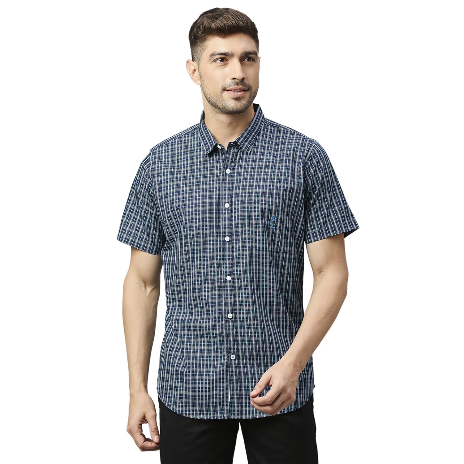 Thomas Scott Mens | Half Sleeve Checkes | Printed | Slim Fit | 100% Cotton | Spread Collar | Shirts