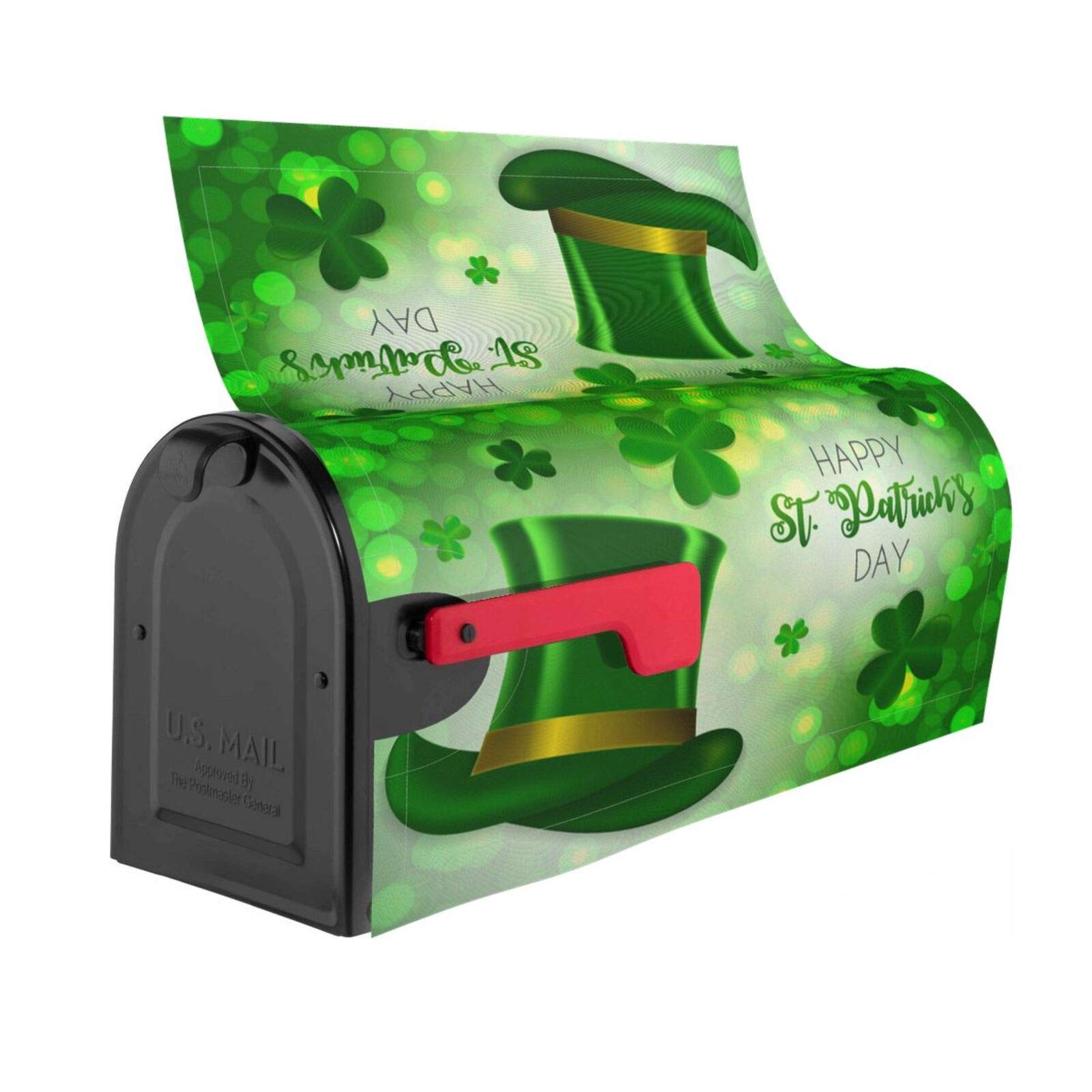 St Patrick's Day Mailbox Cover - Magnetic Clover Leaf Design Waterproof Mailbox Wrap 21x18 Inches