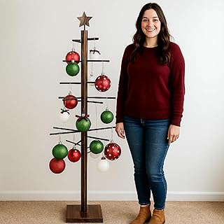 60 Inch Christmas Tree Ornament Stand Holder with Arms, Wood Ornament Display Tree, Tabletop Artificial Trees for Wedding Christmas Birthday Holiday Party Decor