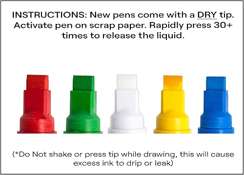 Miniatura 2 de Rotulador de ventana de vidrio rojo, amarillo, azul, verde, blanco, paquete de 5 marcadores de vidrio, marcador de automóvil o espejo con pintura