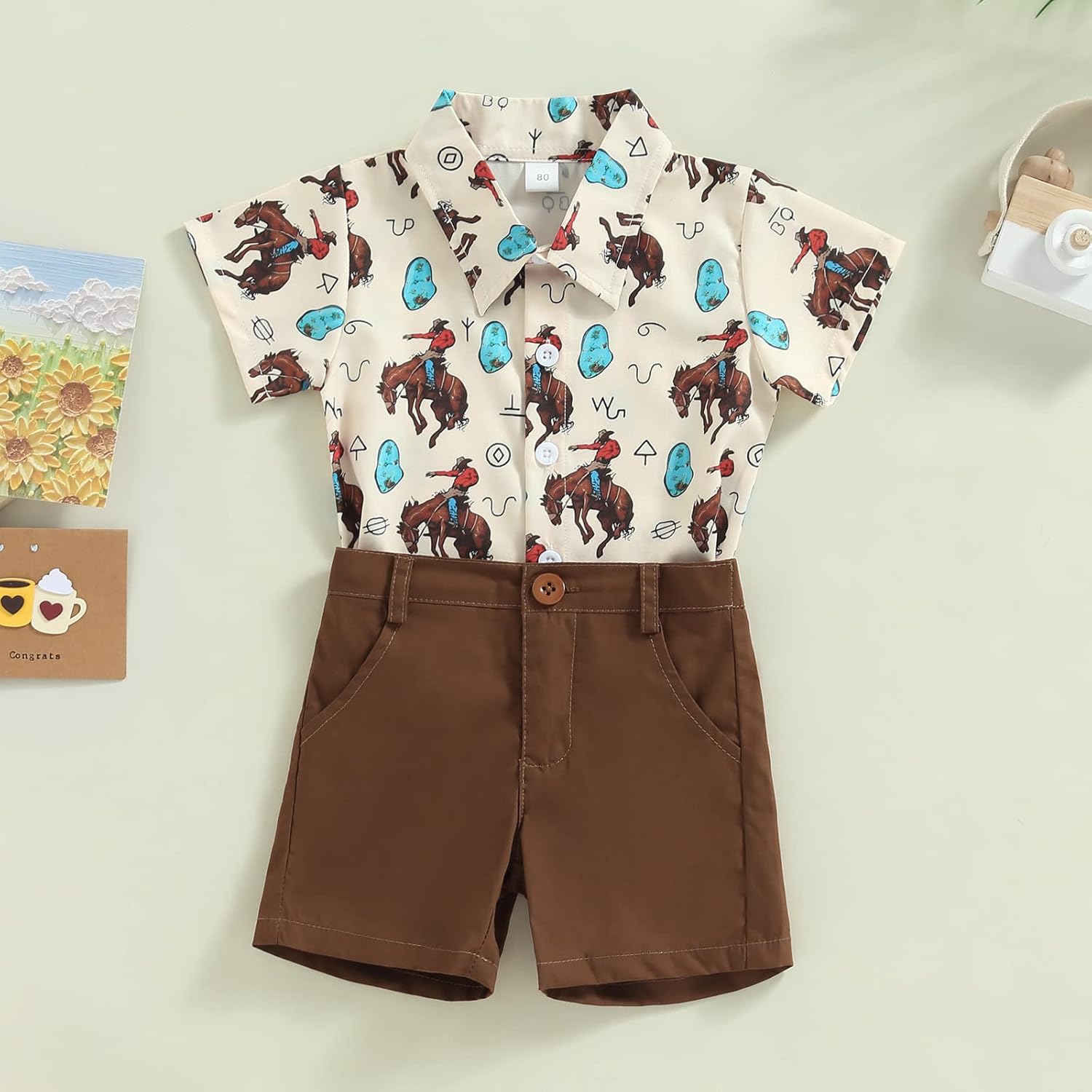fhutpw Baby Toddler Boy Outfits 2T 3T 4T 5T Clothes Summer Kids Pattern Short Sleeve Button Down Shirt & Shorts Set - Image 7