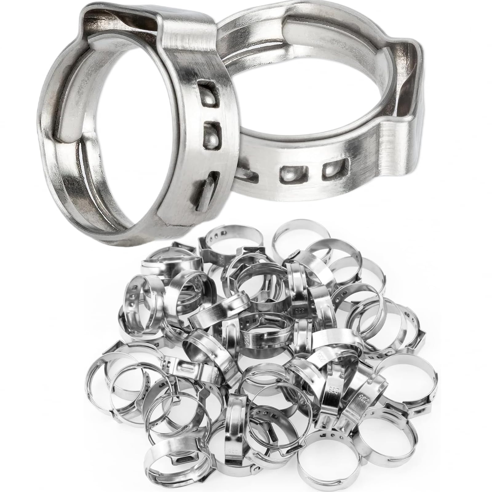 LAZIRO 50Pcs(20.3mm-23.5mm)3/4" Single Ear Hose Clamp Hose Crimp Clamps Ear Crimp Rings Ear Stepless Hose Clamp Pinch Clamps for Hose Pipe Clamp Tools (3/4inch)