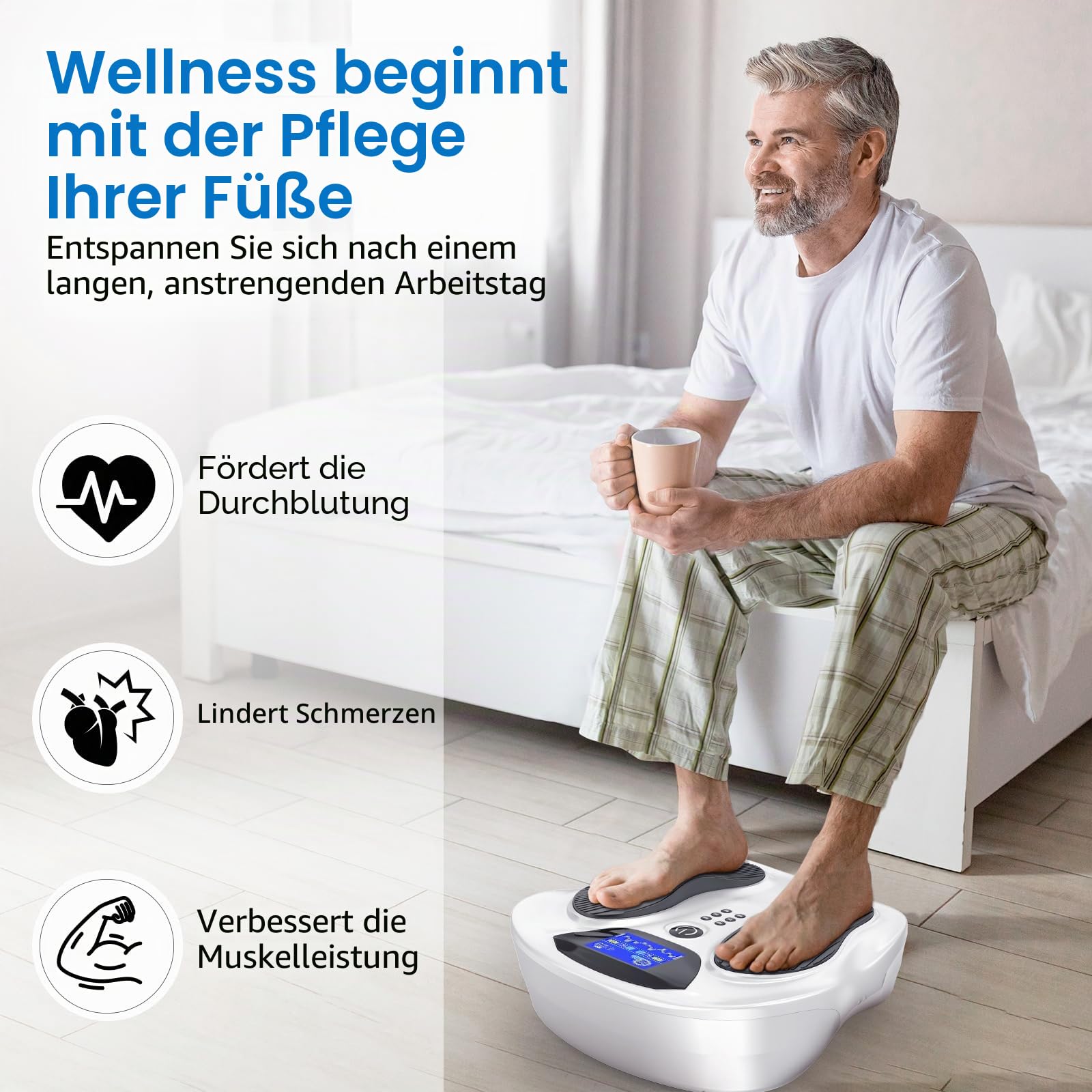 Medic Durchblutungs-Stimulator Beine, EMS & TENS Fußmassagegerät für Neuropathie Füße und Muskelschmerzen Linderung, Verbessert Polyneuropathie, mit 8 Elektroden Pads und Fernbedienung