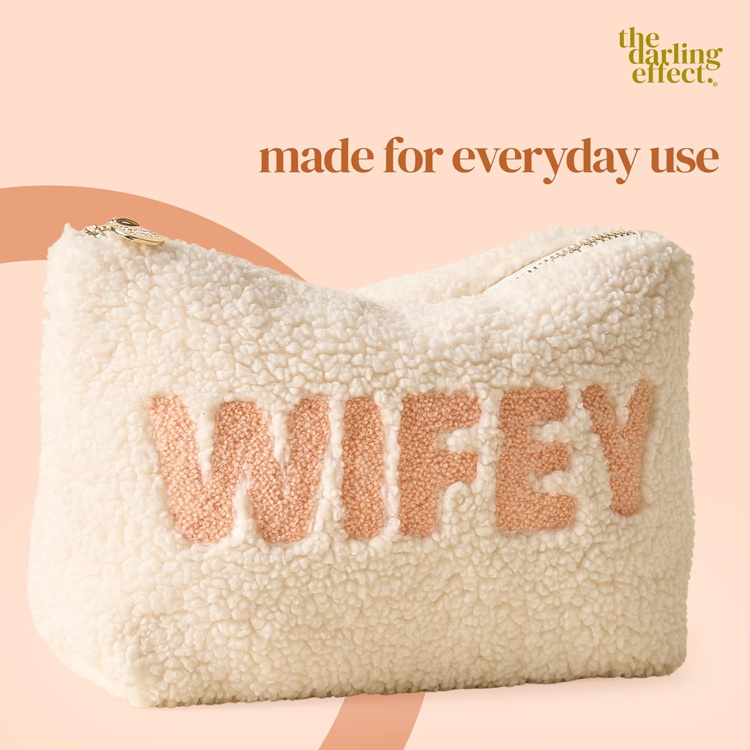 The Darling Effect Teddy Pouch – Festive Plush Zipper Cosmetic & Travel Bag – Cozy Teddy Pouch for Makeup, Purse Organization & Seasonal Gifting, Wifey