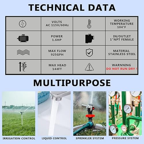 Miniatura 2 de EXTRAUP Bomba electrónica portátil de acero inoxidable para pozos poco profundos, bomba de refuerzo para césped, bomba de agua para el hogar y el
