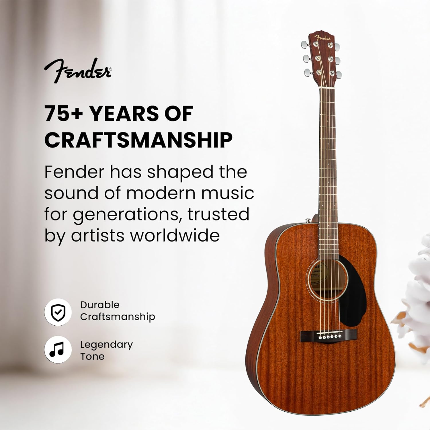 Fender CD-60S Solid Top Dreadnought Acoustic Guitar - All Mahogany Bundle with Hard Case, Tuner, Strap, Strings, Picks, and Austin Bazaar Instructional DVD