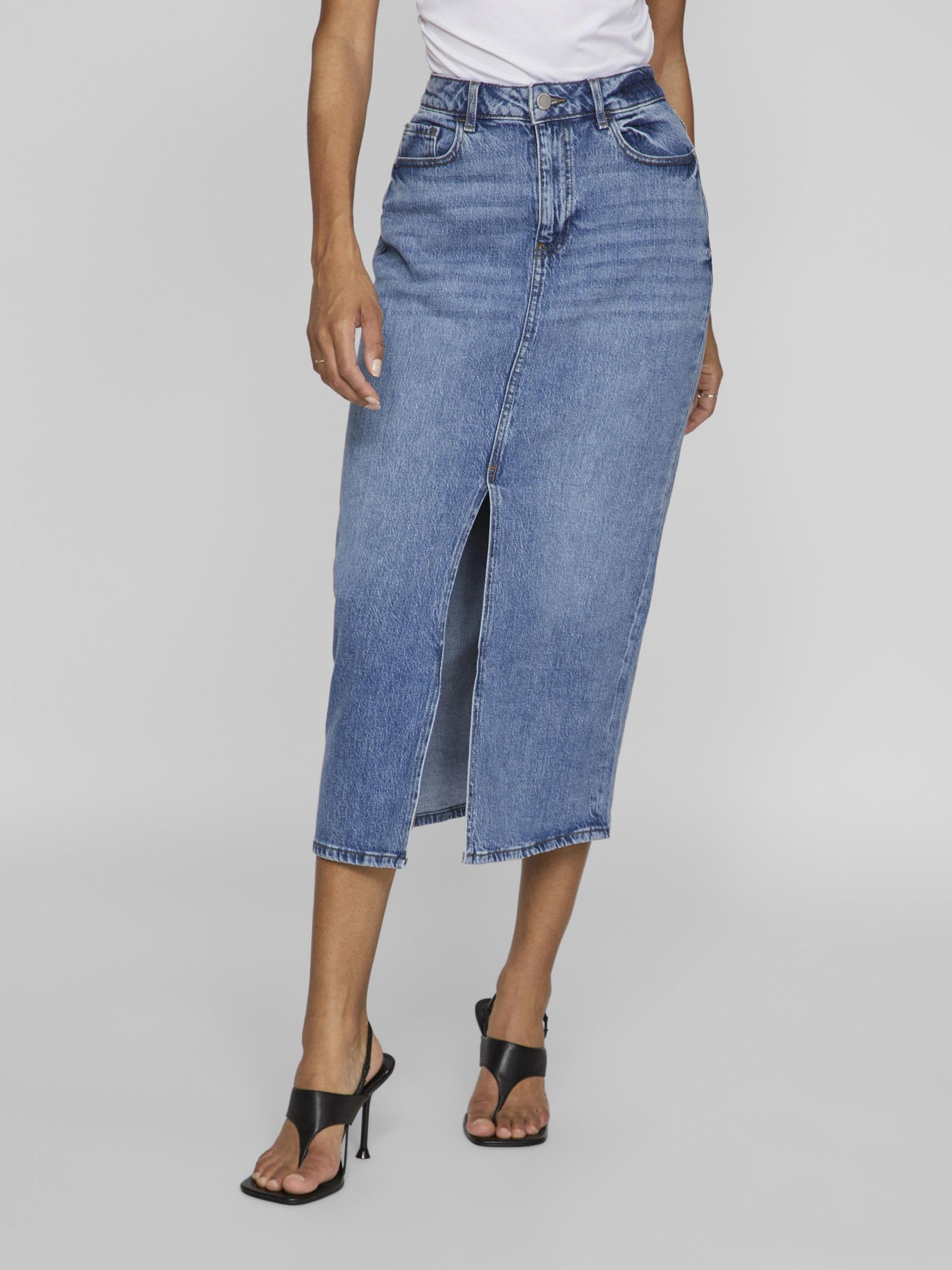 Vila Damen Vijaf Hw Midi Denim Skirt-noos Jeansrock (1er Pack)
