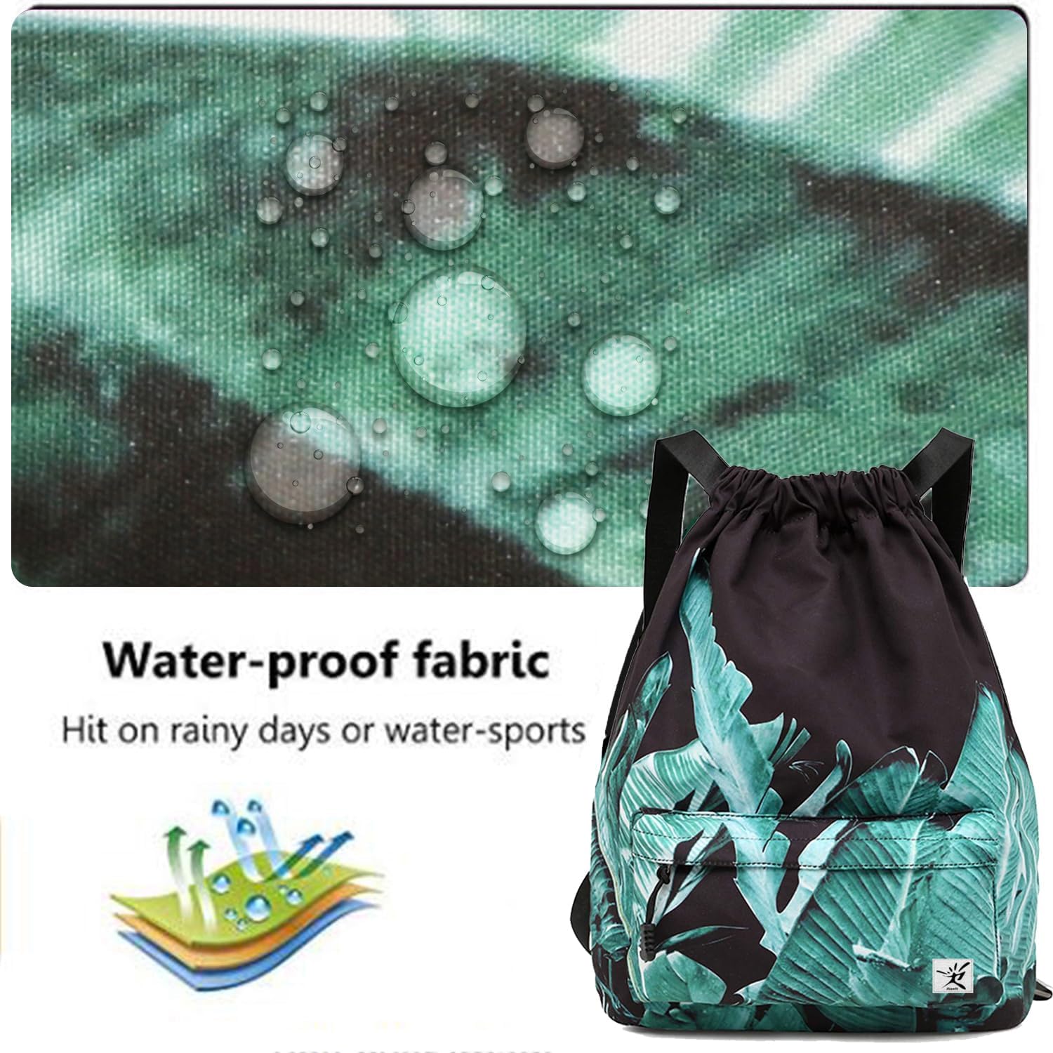Waterproof Drawstring Bag, Gym Bag Sackpack Sports Beach Backpack for Men Women image 3