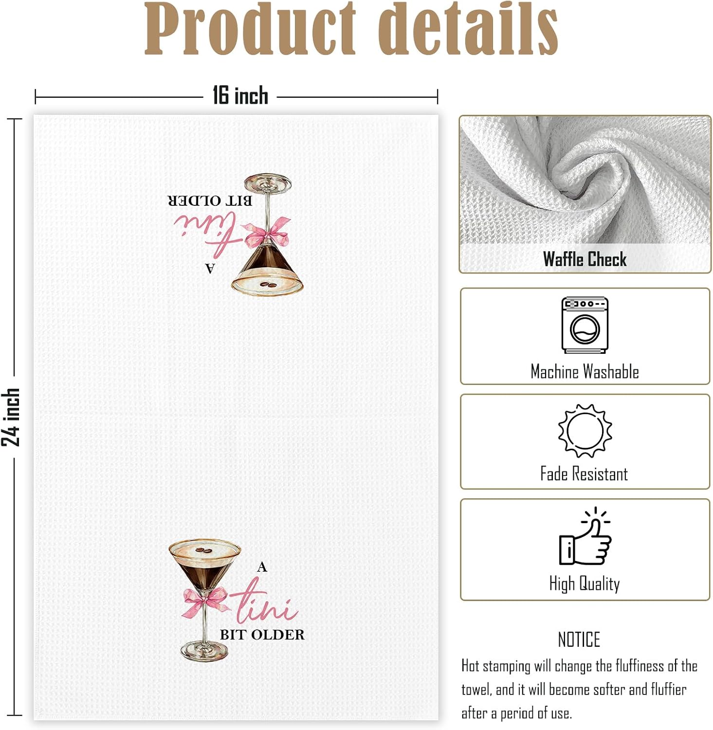 Espresso Martini Gifts Kitchen Towel, Bar Cart Bartender Decor, Coquette Pink Bows Hand Towel for Bathroom, A Tini Bit Older, Martini Gifts for Women