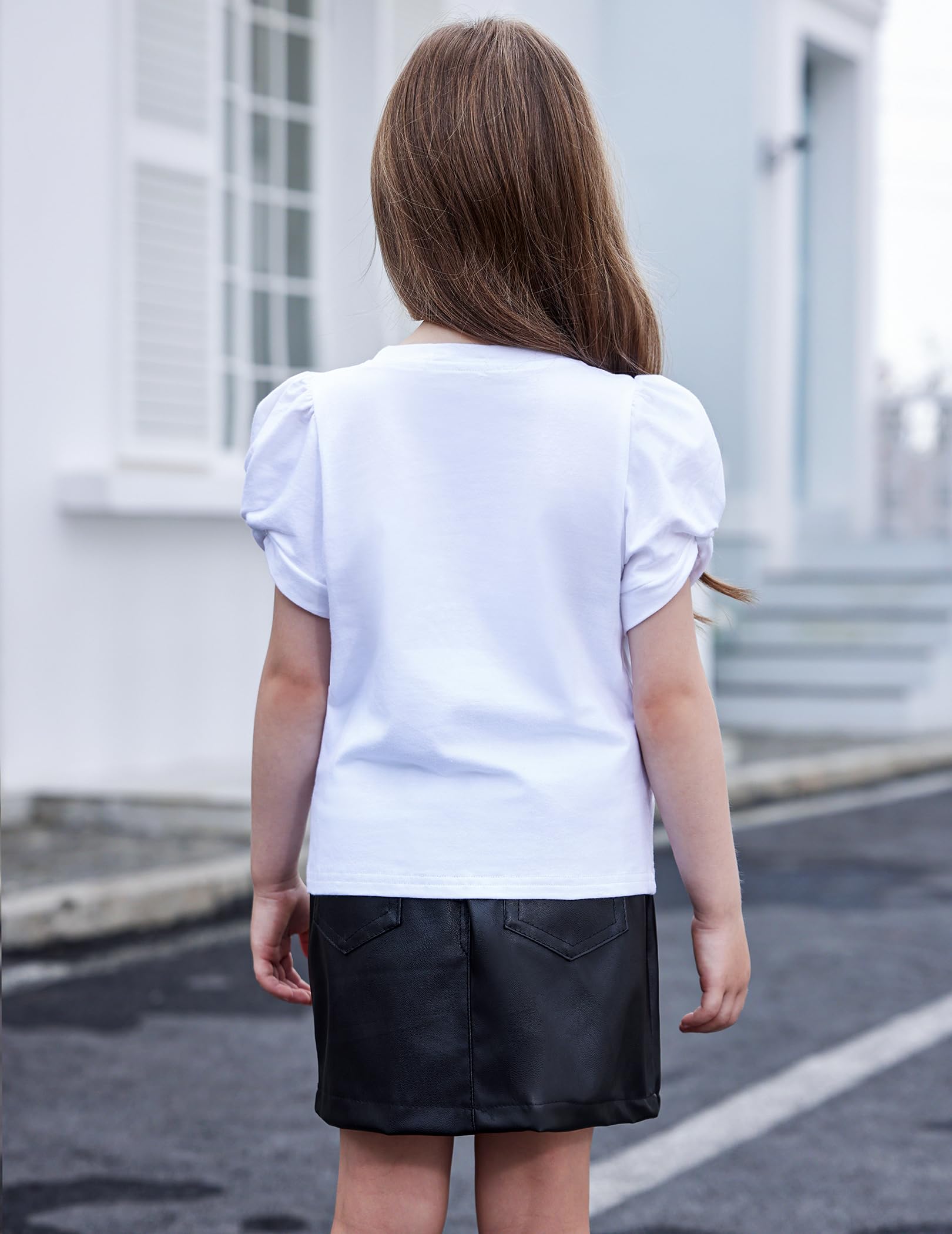 Arshiner Dziewczęce T-shirty, bufiaste rękawy, na lato, dla dzieci, na czas wolny, moda okrągły dekolt, bawełna, basic, koszulka z krótkim rękawem, dla dziewczynek