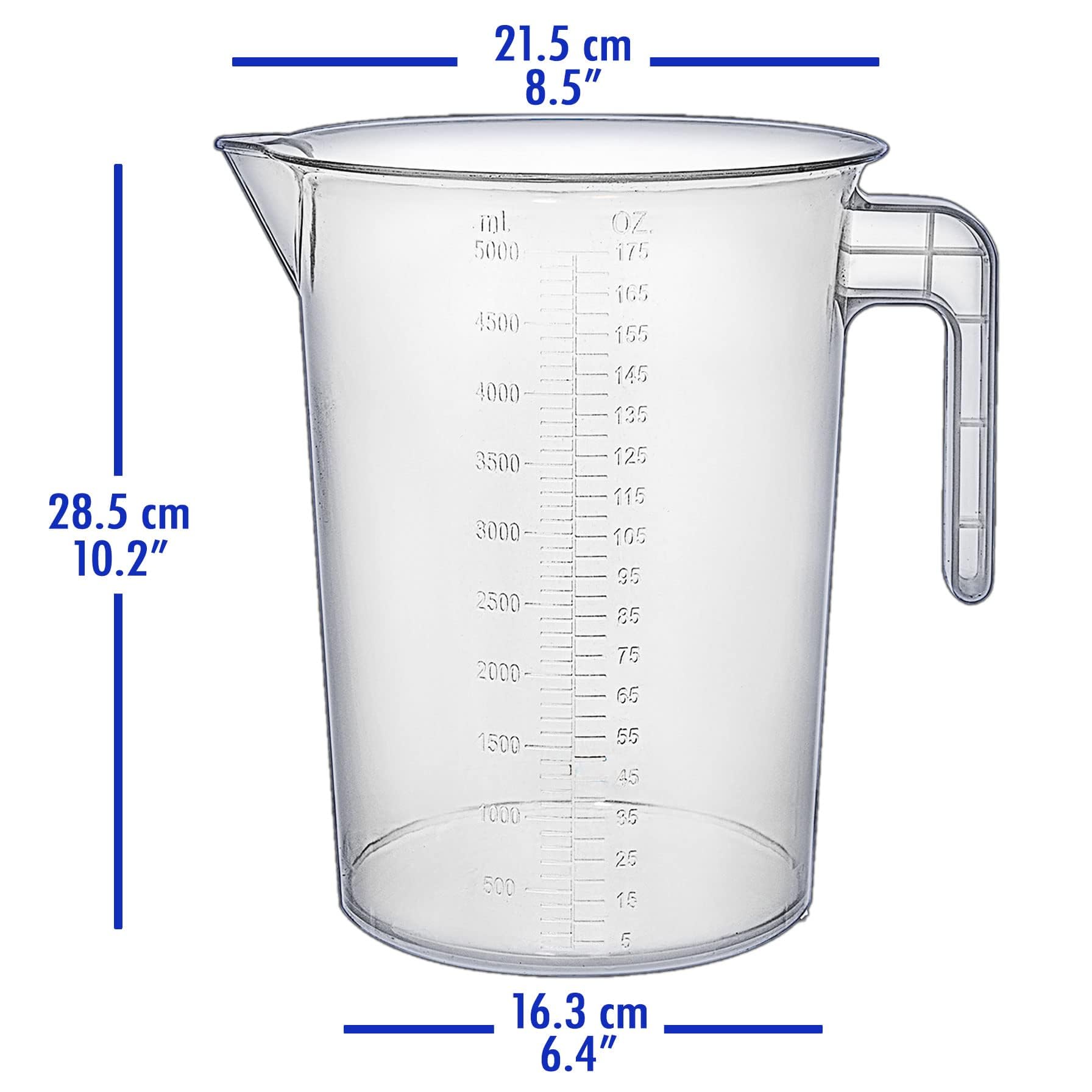 Jarra medidora de 5 litros | Jarras grandes graduadas de plástico inastillable de 1.3 galones, 1 a 2 galones (5 L, 5000 ml)