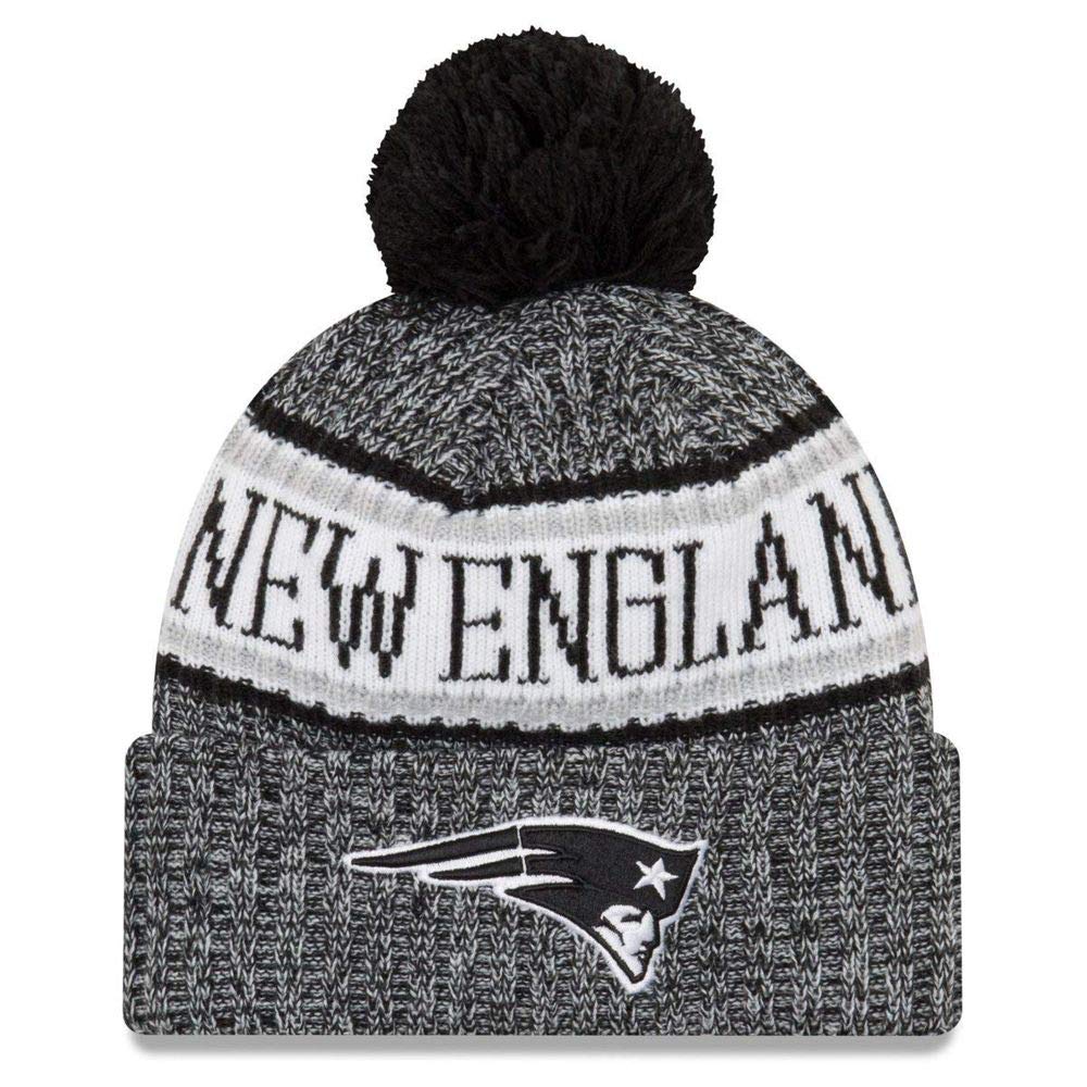 New Era Black/White Nfl Sideline 2018 Bobble Beanie New England Patriots