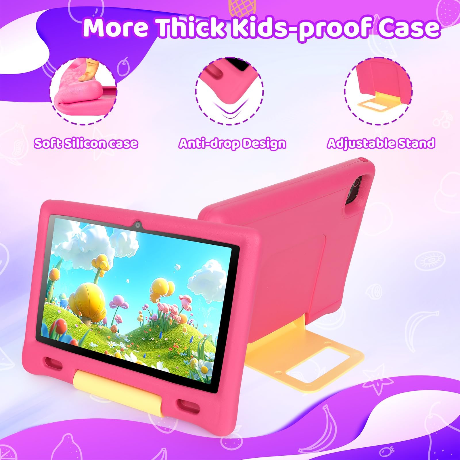 Ainmel 10 inch Kids Tablet with Case, Android 15 Tablet for Kids Ages 3-12 Years, 20GB+128GB(1TB TF Expand), Octa-Core Processor, Parental Controls, WiFi 6, BT5.3,Preloaded Edu Apps (Pink) — view 6