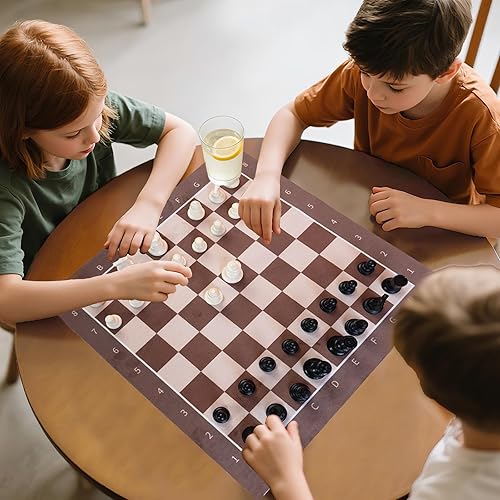 Miniatura 3 de Juego de ajedrez de tela plegable de 19.7 pulgadas, tablero suave marrón café con piezas estilo Staunton de 3 pulgadas, juego de ajedrez de viaje