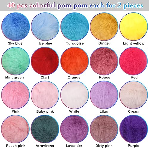 Miniatura 2 de BQTQ 40 pompones de piel sintética con lazo elástico, pompones esponjosos de piel sintética de conejo para sombreros, gorros, zapatos, bufandas,