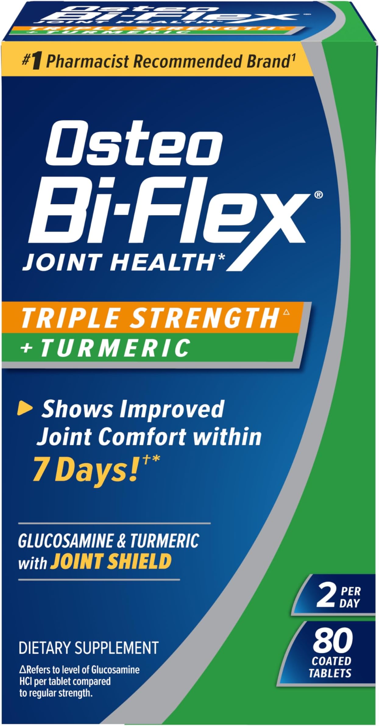 Triple Strength Glucosamine Supplement with Turmeric Extract, Improve Joint Function, Antioxidant Power, 80 Coated Tablets