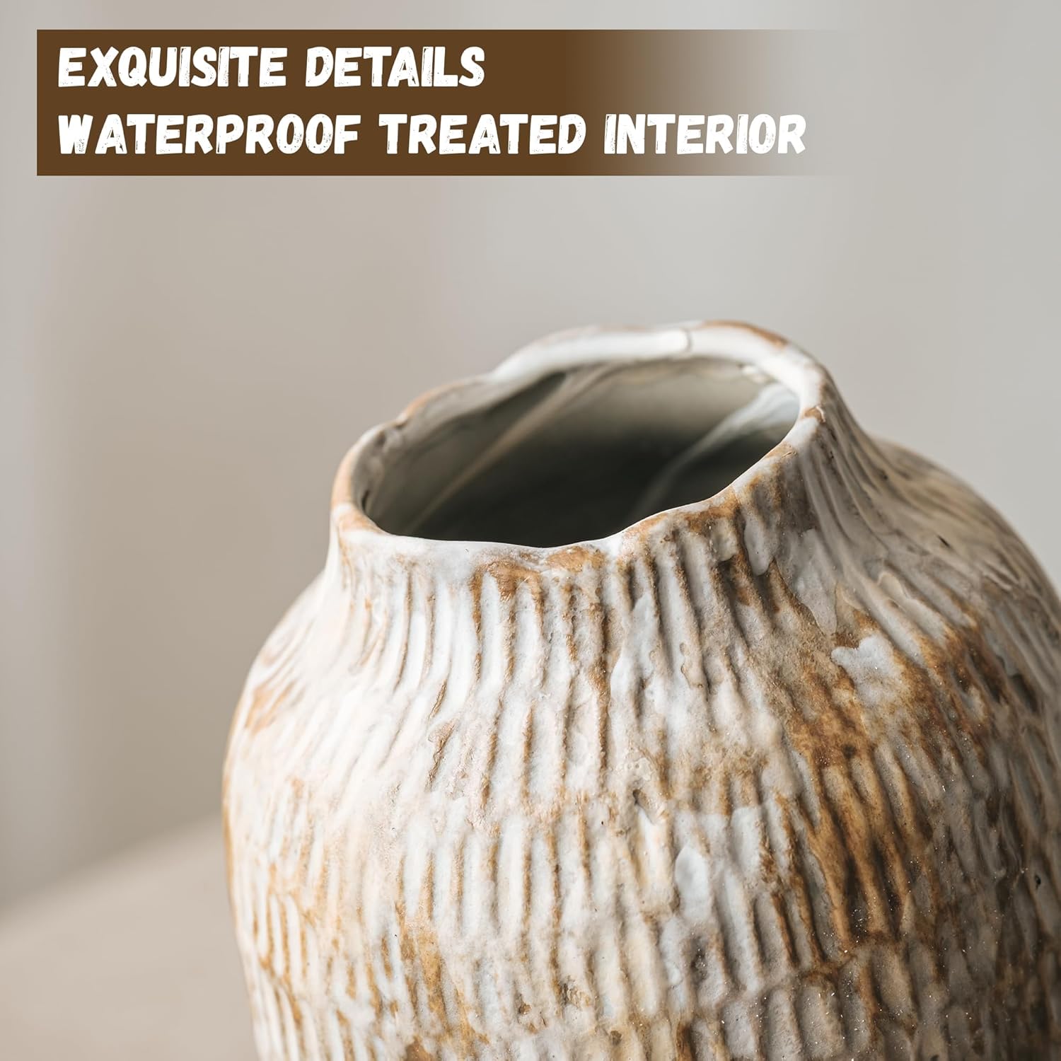 Ceramic Rustic Vase, 9.7 Inch Farmhouse Terracotta Vases for Home Decor, Large Pottery Vase Tall Decorative Flower Vases for Living Room Entryway Table Centerpieces Shelf Decorations - Image 6