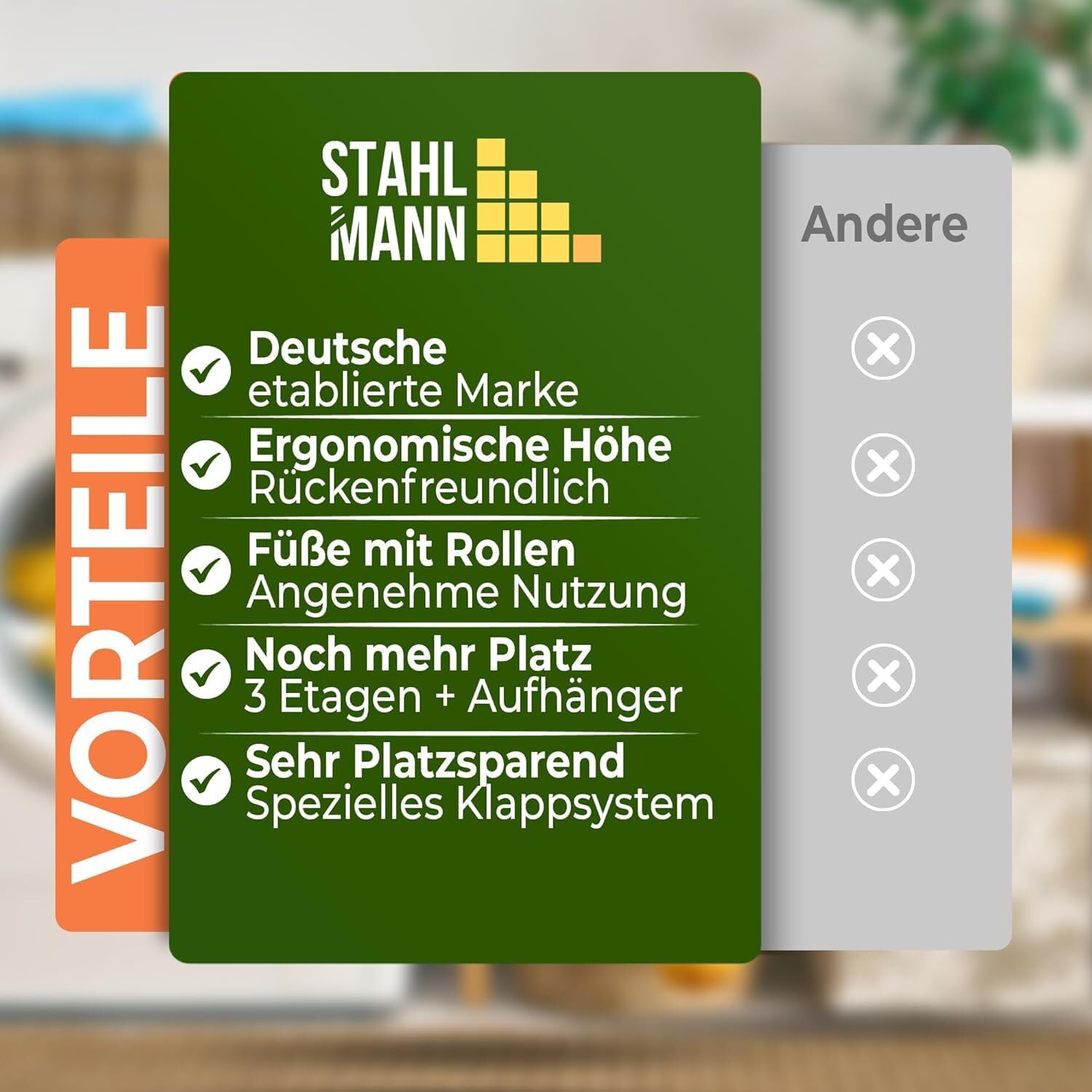 STAHLMANN® Wäscheständer Turm [30 m Trockenfläche] – Turmwäscheständer [3 Etagen] – Wäschesturm [mit Rollen] – platzsparender Wäscheständer in Schwarz
