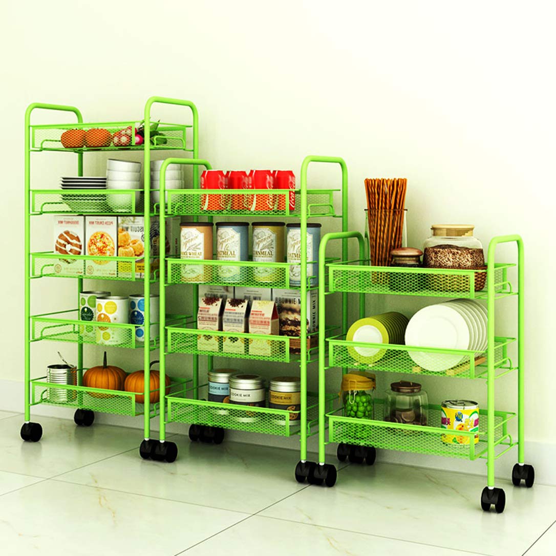 ZYFA Carrello Cucina a 3/4/5 Piani Servizio,con Rotelle Bloccabili, Scaffale Portaoggetti Mobile in Acciaio,Carrello Portaoggetti Multiuso, Carrello Salvaspazio, Scaffale Rete Metallica Contenitori