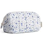 BAGSMART Makeup Bag Travel Toiletry Bag, Puffy Padded Make Up Bags for Women Makeup Organizer Case, Wide-open Pouch Purse Travel Essentials Toiletries Accessories Brushes, Blue Ditsy Floral