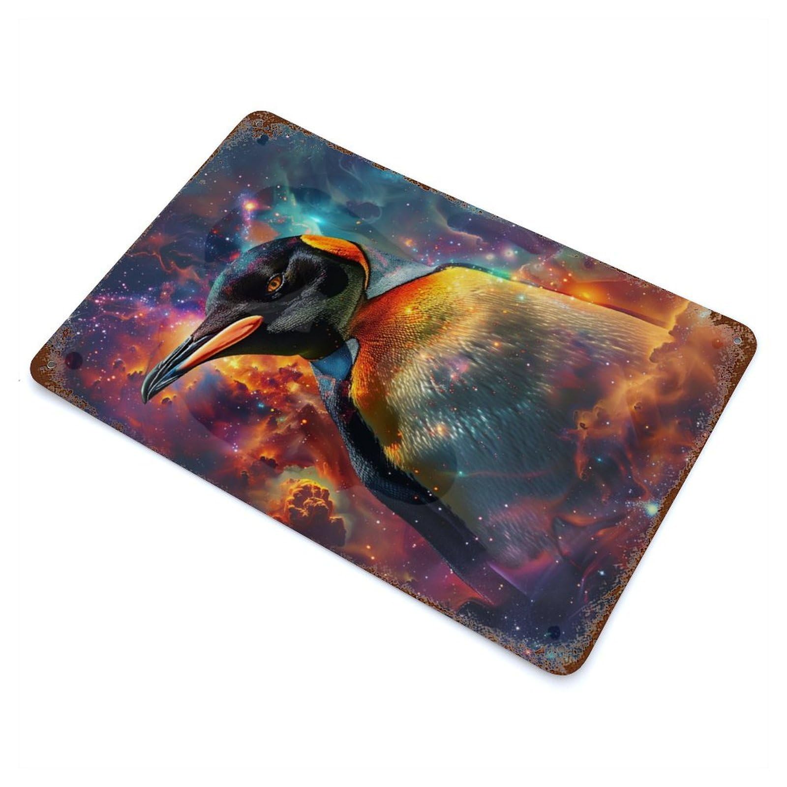 Cosmic Penguin Magic Vintage Rust Metal Sign 11.8"x7.9", Farmhouse Wall Decor for Garage, Pub Or Kitchen