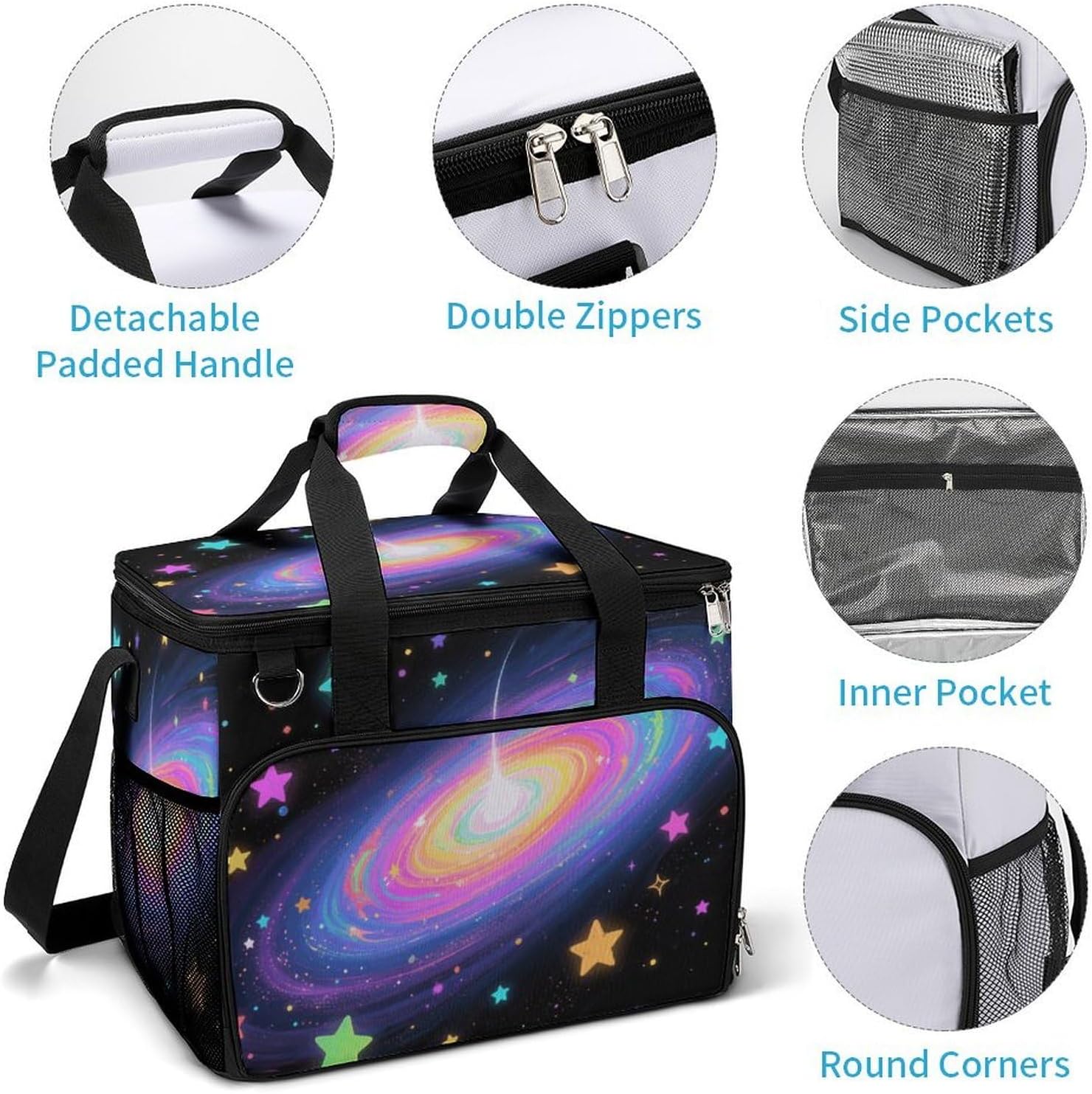 Insulated Picnic Backpack Tote Bag, Large Capacity 30L Rainbow Black Hole Cooler Bag Leakproof Beach Bags Portable Lunch Box Waterproof Picnic Basket for Beach Camping BBQ