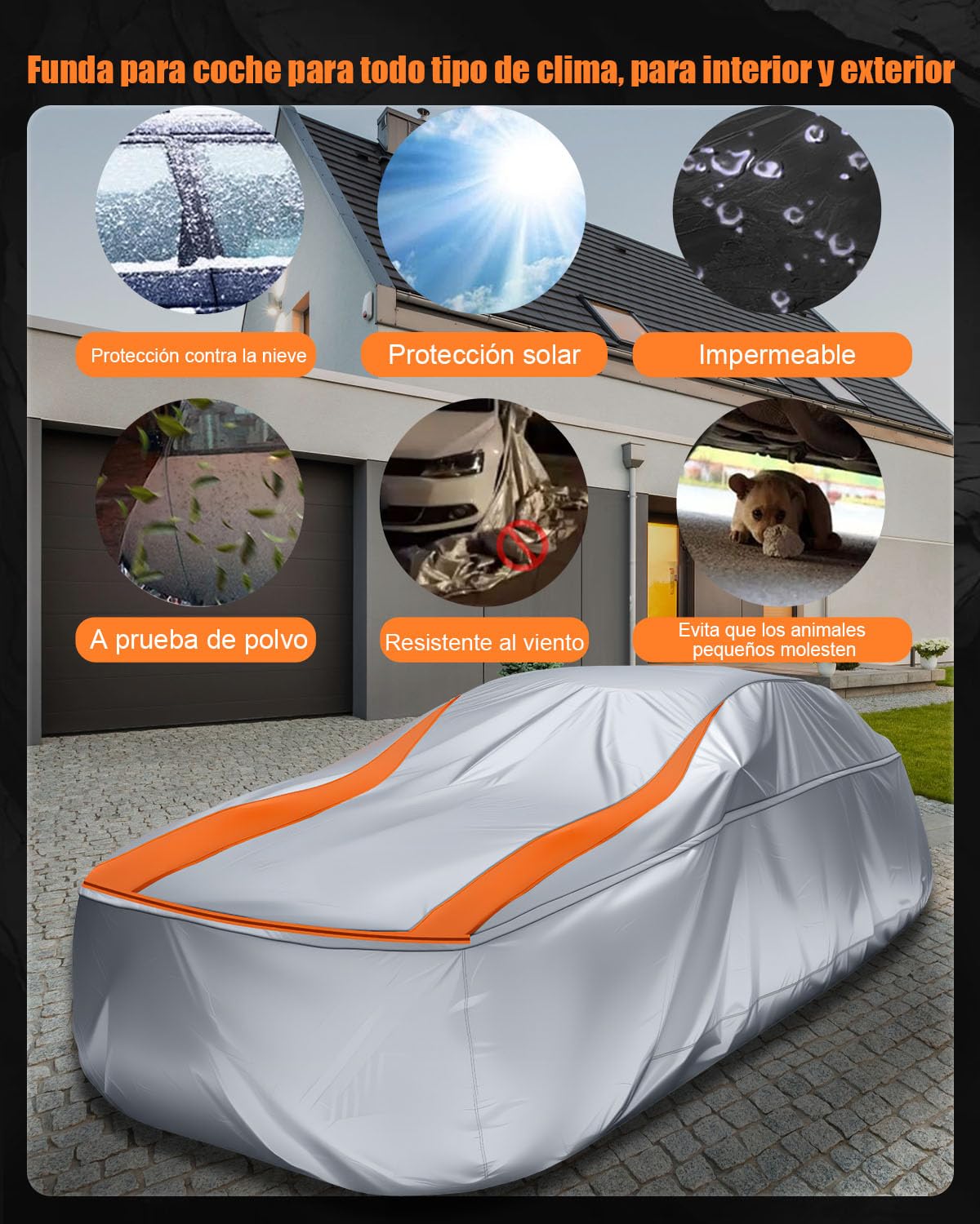 Funda Coche Exterior Totalmente Cerrada para Longitud 385-415cm, Impermeable Protección UV Antipolvo y Rasguño para Sedán Hatchback