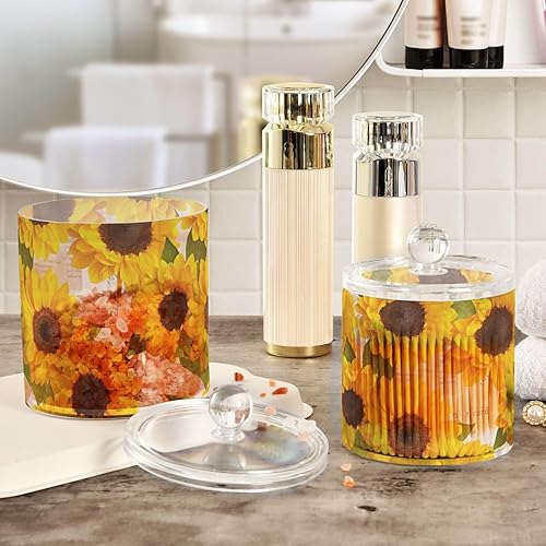 Miniatura 4 de Tarros de girasoles con tapas, tarros de baño, tarros pequeños, dispensador de almohadilla de algodón para dormitorio, artículos esenciales para