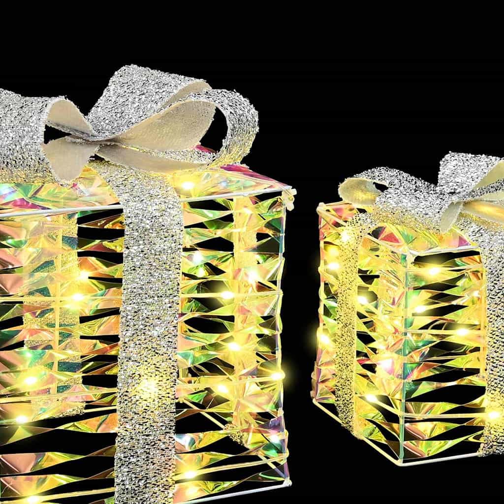 Pudełko prezentowe z 60 diodami LED, 3 sztuki ciepła biel, 20 x 20 x 20 cm, PET, dekoracja bożonarodzeniowa do wnętrz, zasilanie USB, trwałe, energooszczędne, świąteczny nastrój