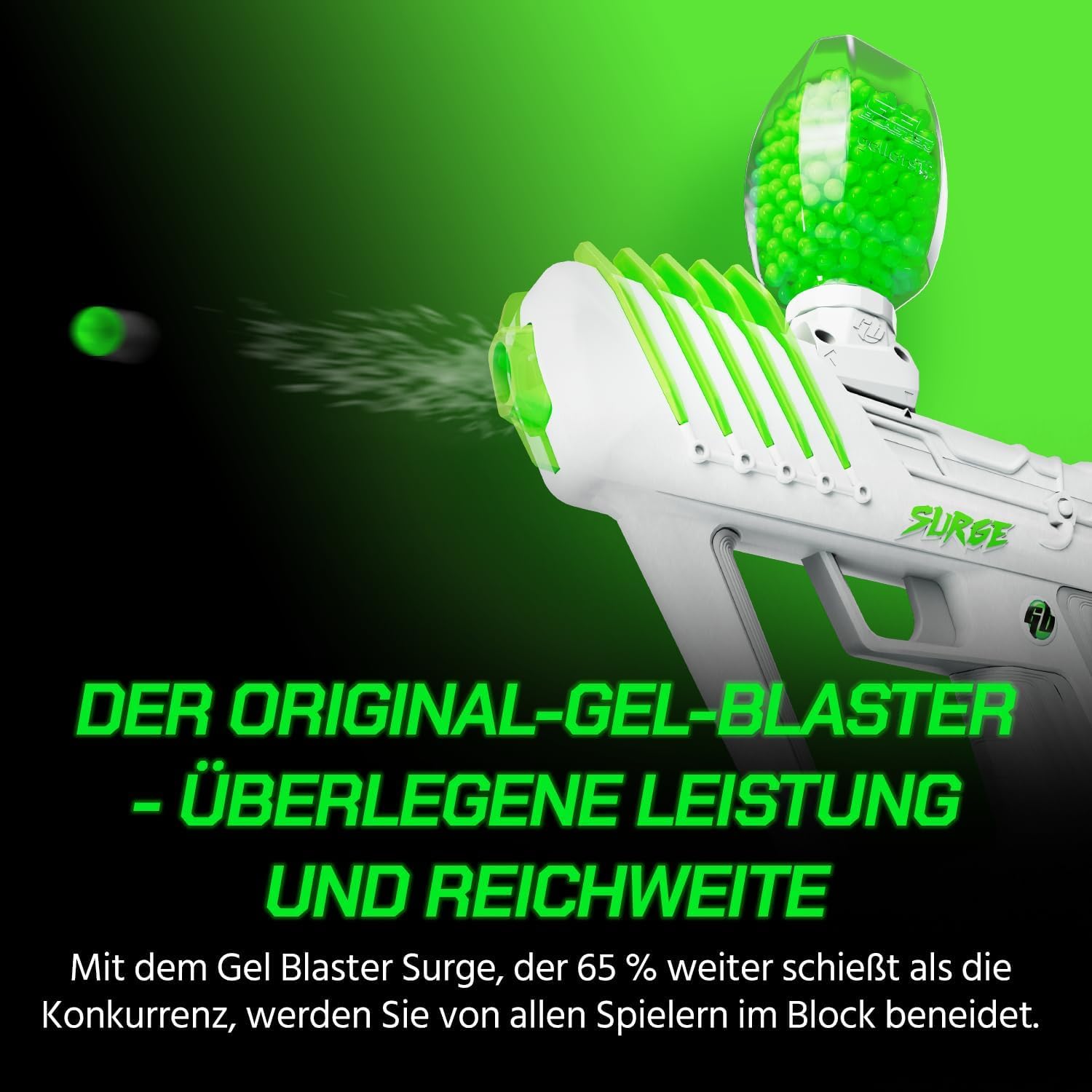 Gel Blaster The Original Surge - Hochleistungs-Gelball-Blaster | Hohe Kapazität in Halb- & Vollautomatik | 10K Schuss, erweiterte 30m Reichweite | Inklusive 800 Schuss | Ab 14 Jahren
