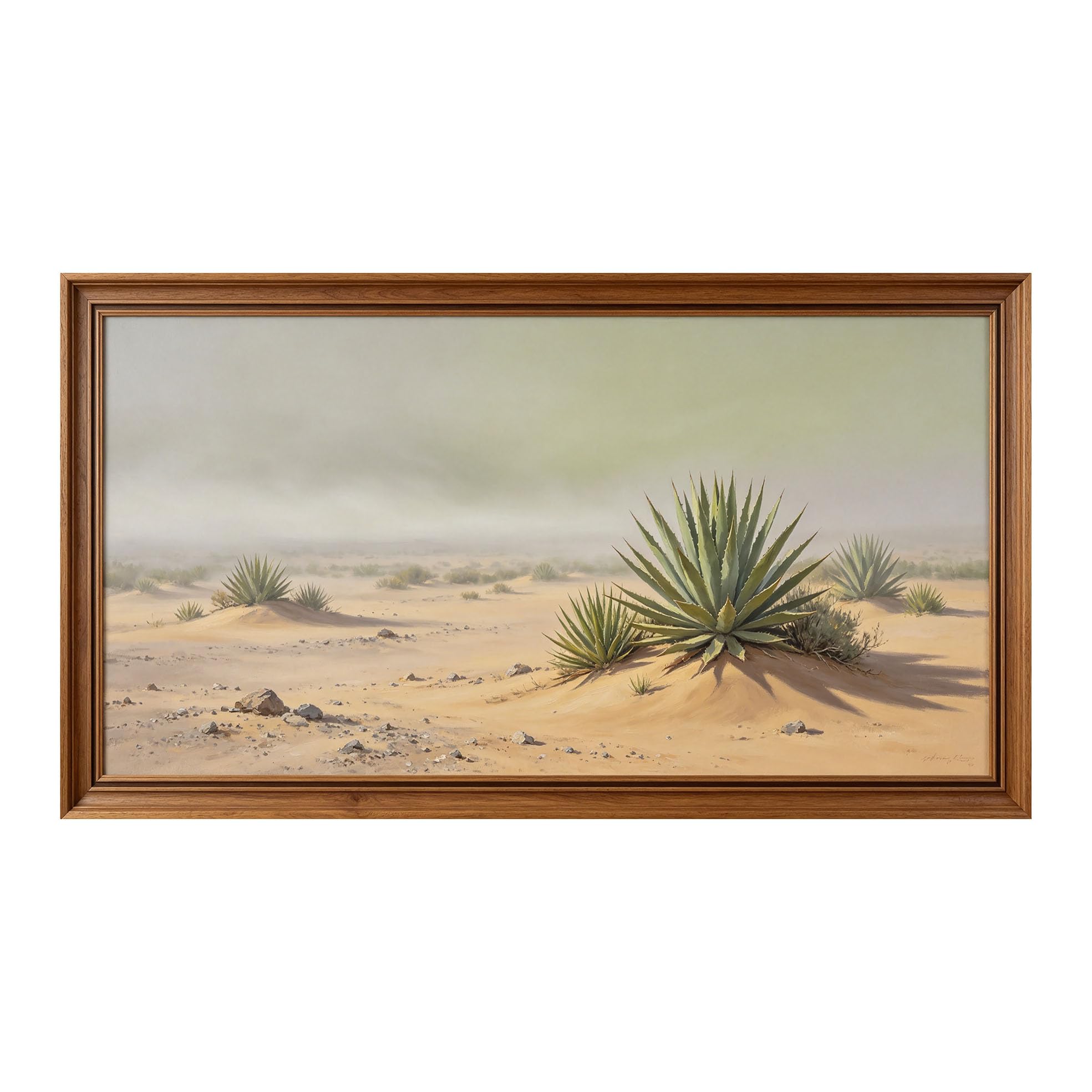 Yzpallescene 3D Framed Wall Art 50cm×100cm Desert Agave Botanical Oil Painting Large Size SelfAdhesive Removable Wall Decor Prints Artwork for Living Room Bedroom Office