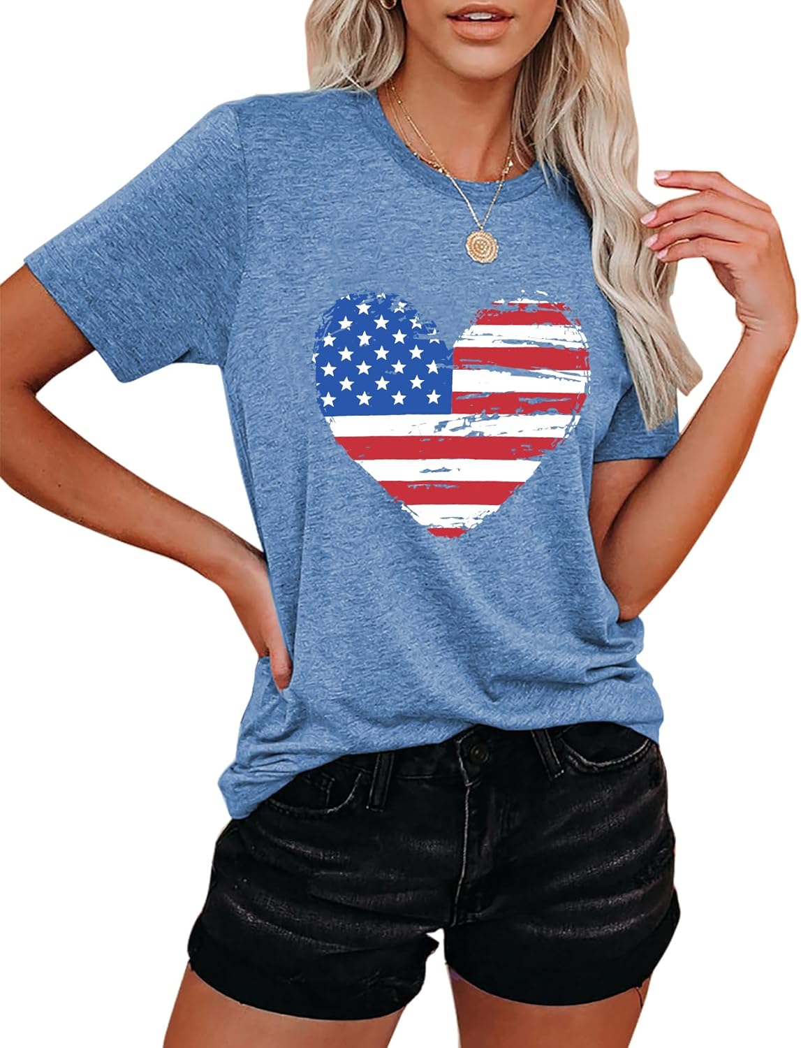 American Flag Shirts for Women 4th of July Tops USA Print T Shirt Casual Short Sleeve American Proud T-Shirt Tops - Image 3