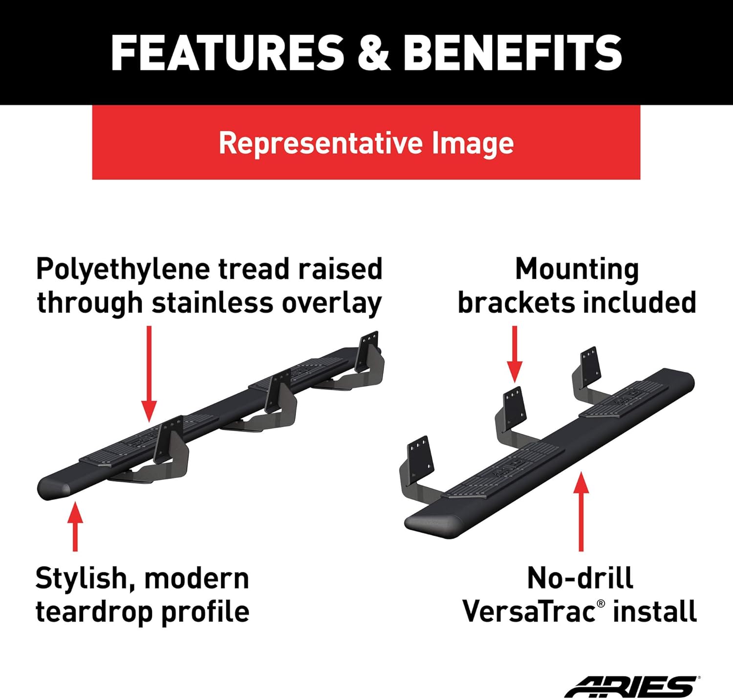 ARIES 2558046 AscentStep Black Steel 5-1/2 x 91-Inch Truck Running Boards, Select Chevrolet Silverado, GMC Sierra 2500, 3500 HD