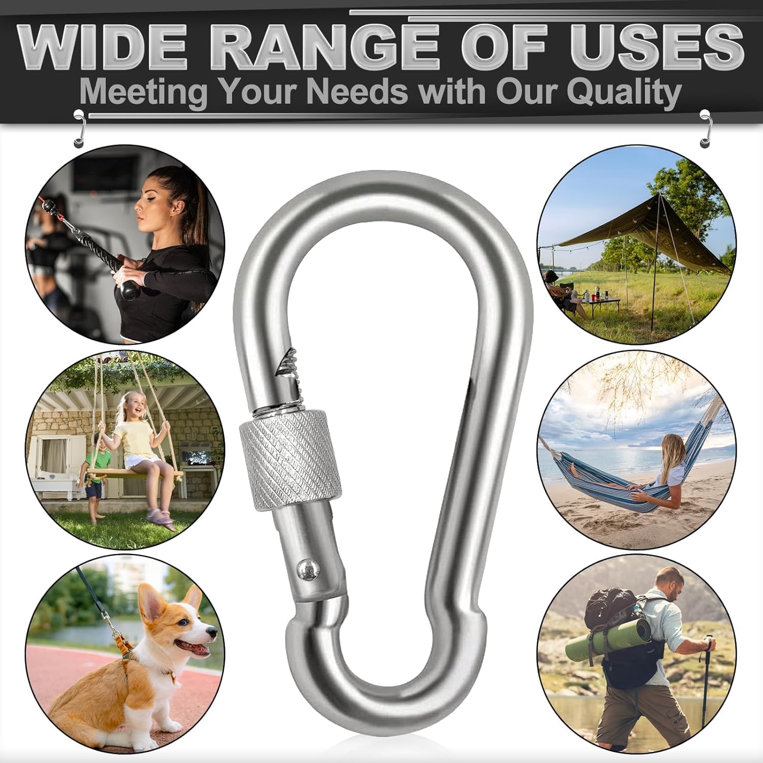 Spencer 2.25 Locking Carabiner Clips-304 Premium Stainless Steel Thumb Screw Carabiner Clip Heavy Duty For Outdoor, Camping, Hiking, Swing, Gym, Dog Leash and More - Image 4