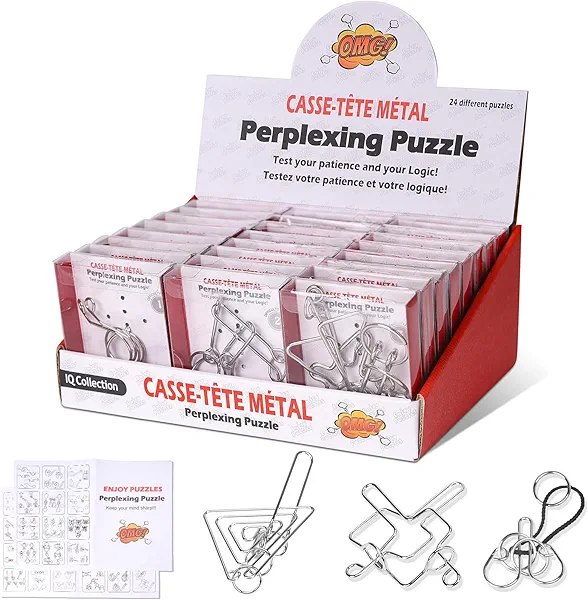 Tuauoe Metal Puzzles Brain Teaser, 24pcs Metal Wire Puzzles for Adults Kids Teenagers, Classical Mini Mind Ring Puzzle Set, Educational IQ Unlock Interlocking Toy Lock Puzzle Gift Set