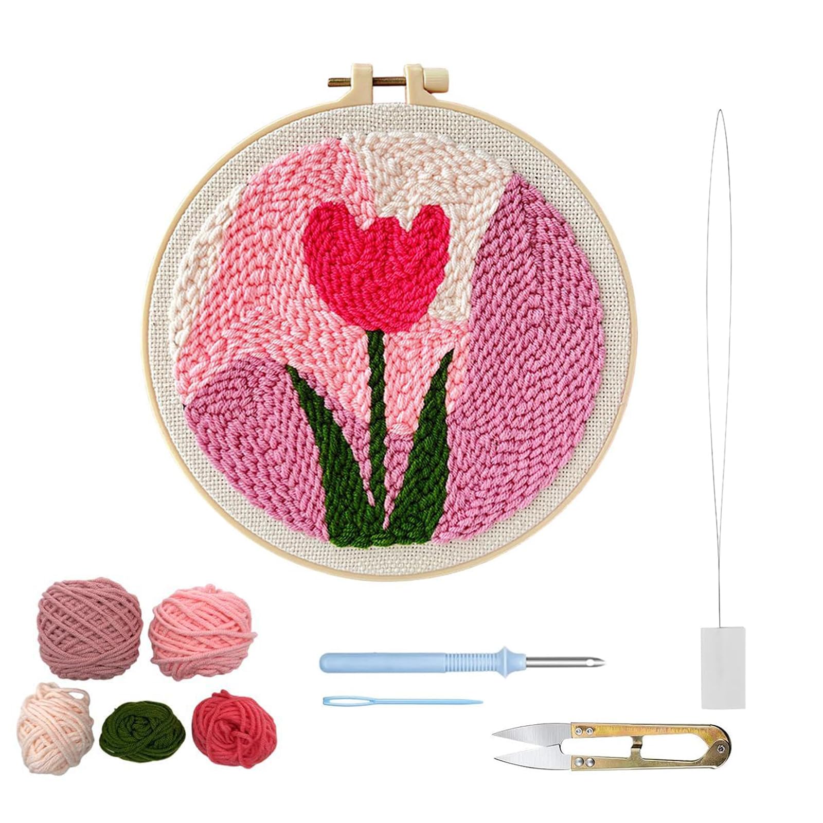 Punch Needle Embroidery Kit for Beginners, DIY Needle Art Craft Set Tulip Design, Complete Punch Needle Set for Embroidery Projects, Creative Craft Kit for Kids and Adults,20 cm by 20 cm Size-image-21